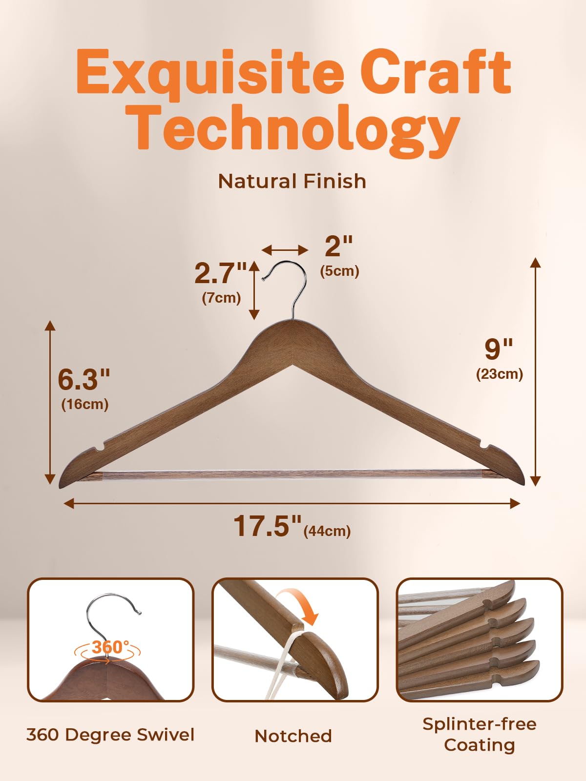 House Day Premium Wooden Hangers 10 Pack Walnut Coat Hangers Wood Clothes Hangers Smooth Finish Wood Hangers For Closet Heavy Du