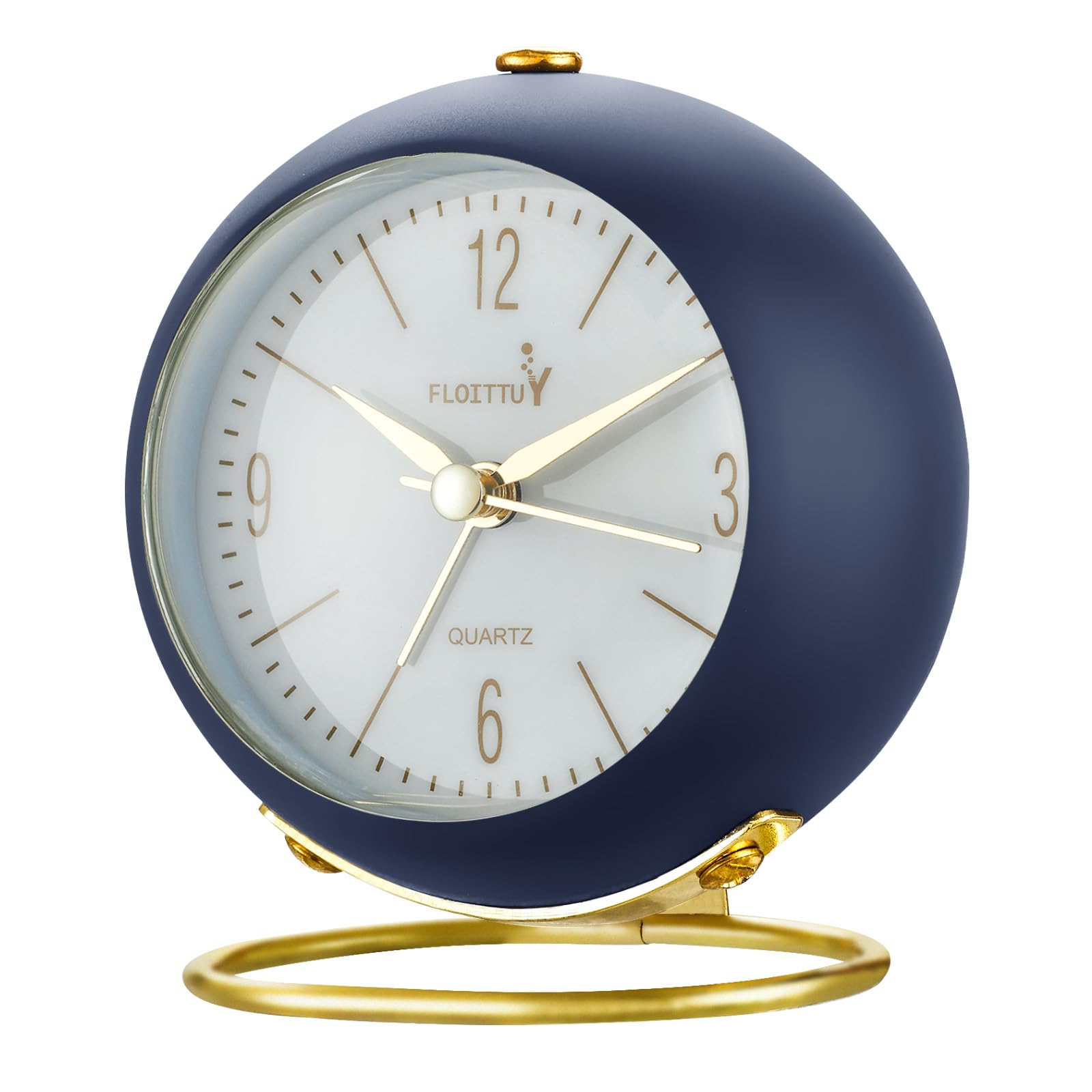 FLOITTUY Silent Table Analog Alarm Clock No Ticking, Lighted on Demand and Battery Operated, Beep Sounds, Small Desk Clock(Navy 