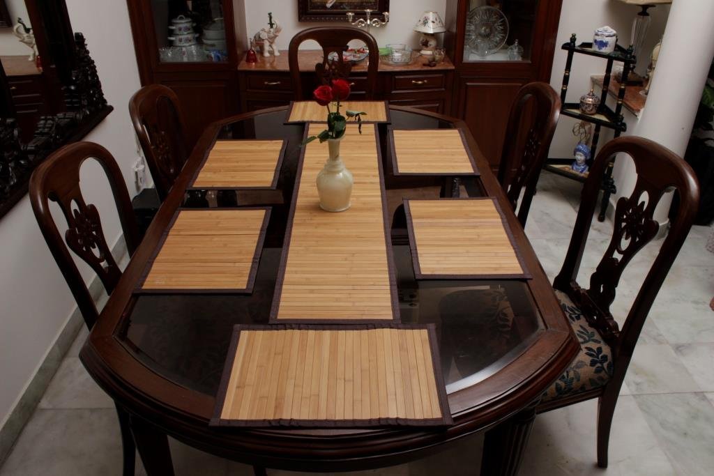BAMBOO GREENS  Bamboo Placemats & Table Runner Set (Brown)