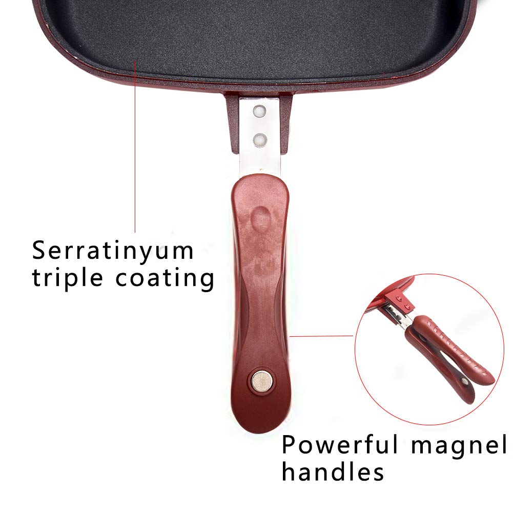 Square Double Sided Frying Pan, Kitchen Non-Stick Baking Pancake Pan Omelette Trays, Indoor/Outdoor Camping Sandwich Toaster Gri