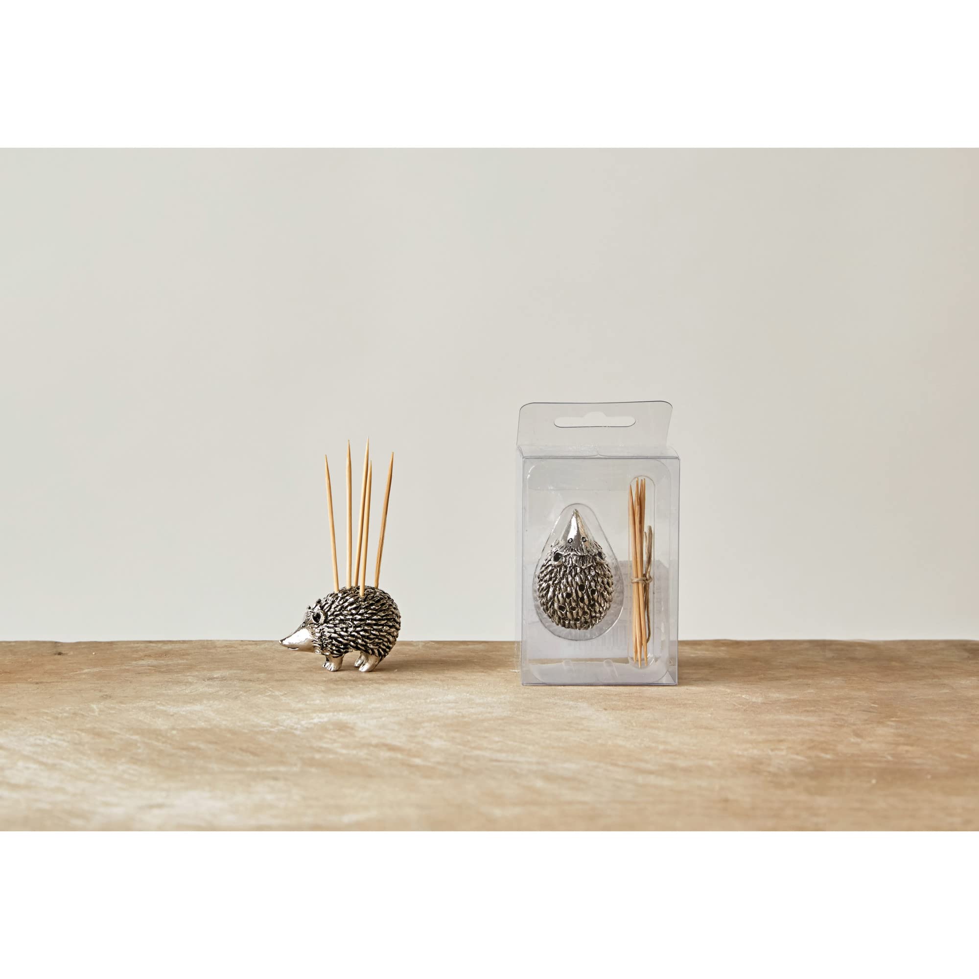 Creative Co-Op Hedgehog Toothpick Holder With Toothpicks, Silver