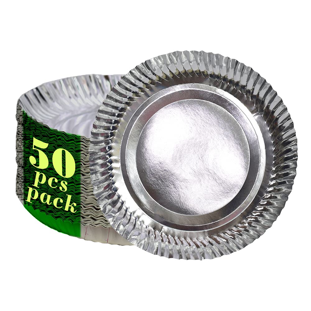 Sge Shopping Paper Plates Silver Coated, Paper Plate Eco Friendly, Round Disposable Plates For Party, Picnic, Dinner & Lunch (Pa