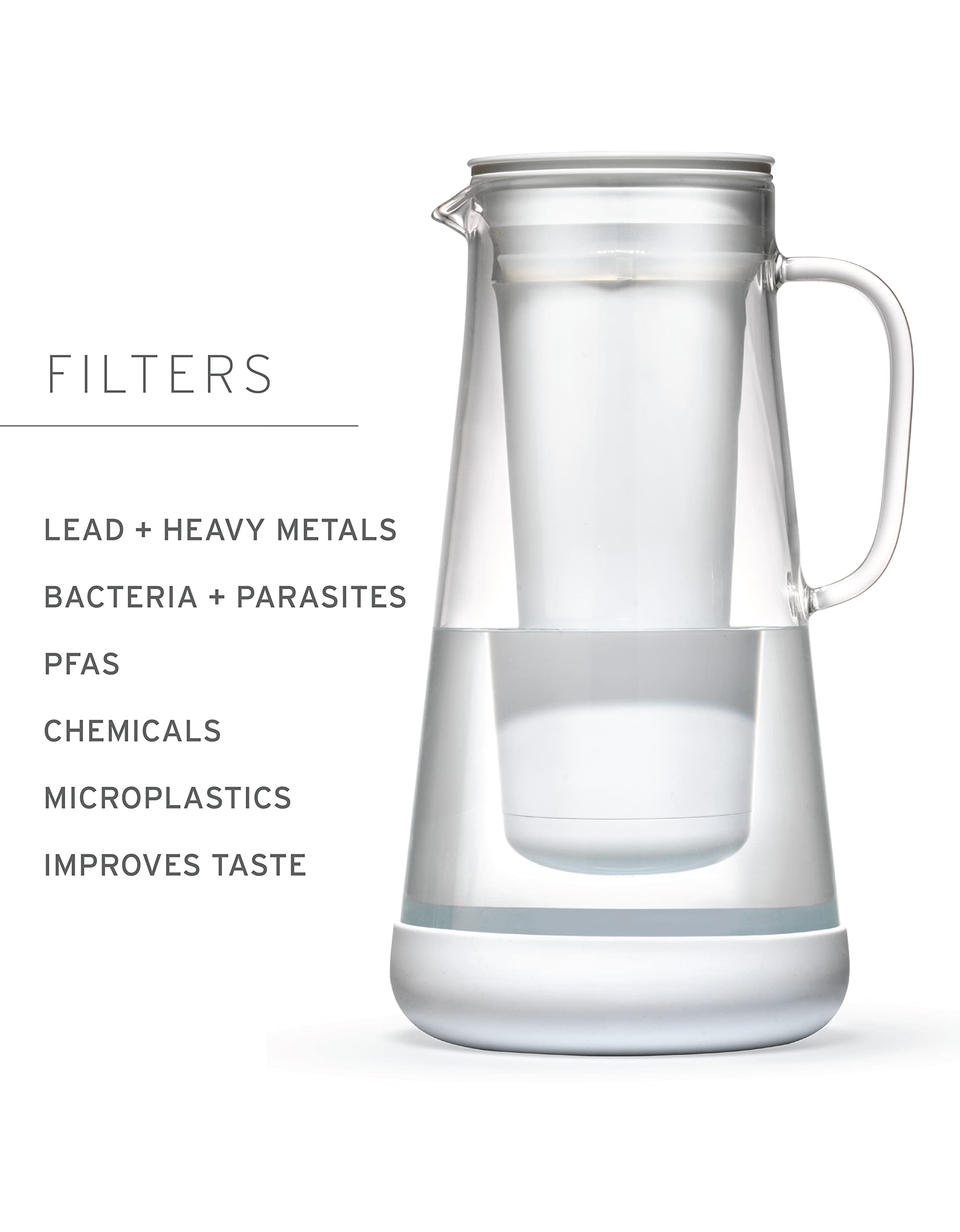 Lifestraw Home - Water Filter Pitcher, 7-Cup, White, Glass With Silicone Base, White, For Everyday Protection Against Bacteria,