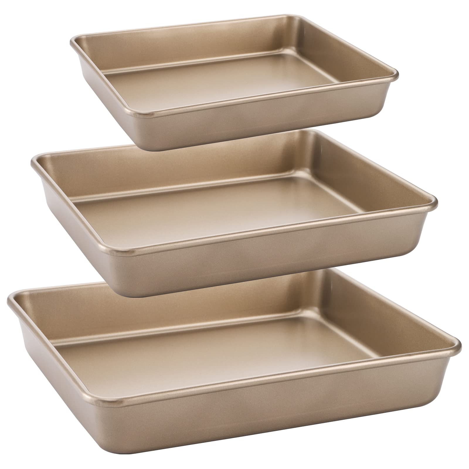 Dicunoy Set Of 3 Baking Pans Set, Nonstick Rectangle Cake Baking Sheet For Oven, Bakeware Bread Pans, Heavy Duty Carbon Steel Br