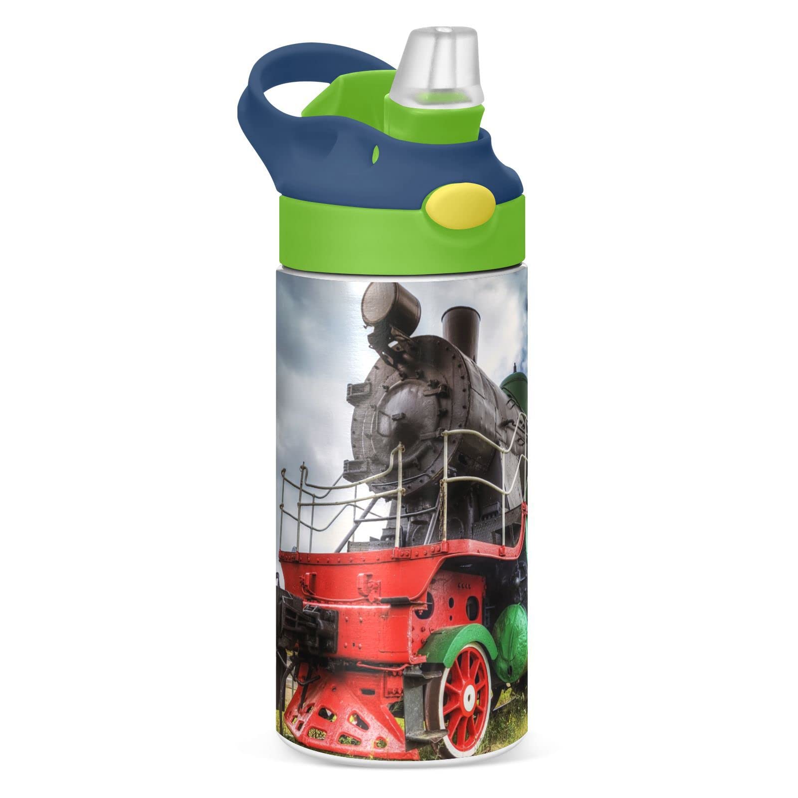 Boccsty Locomotive Train Kids Water Bottle With Straw Lid Insulated Stainless Steel Reusable Tumbler For Boys Girls Toddlers 12