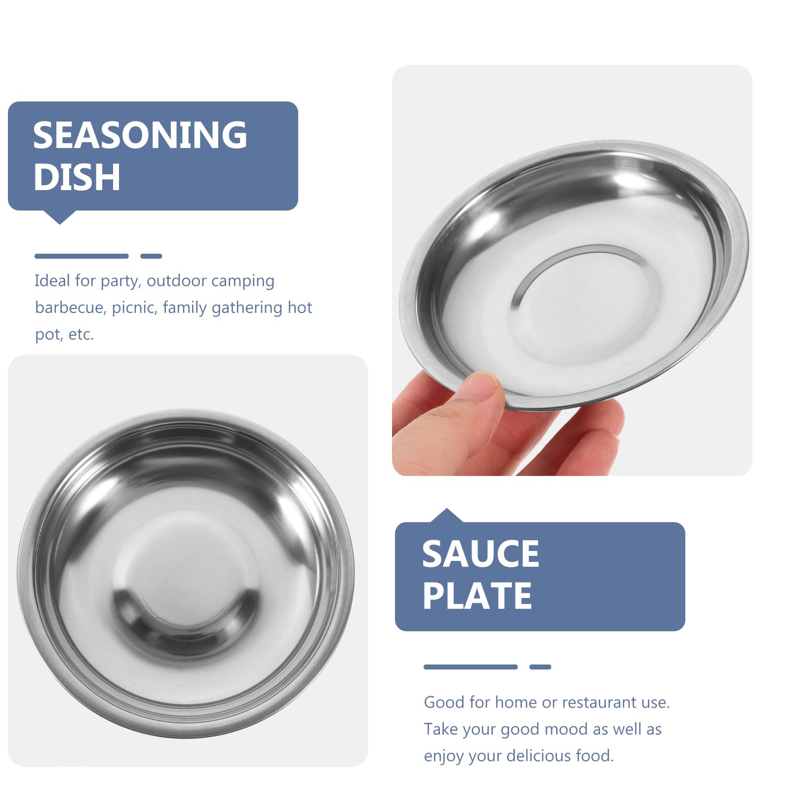 10Pcs Small Plates Stainless Steel Appetizer Plates Round Seasoning Plates Metal Saucers Plates Metal Dishes Basic Cat Bowls 10C
