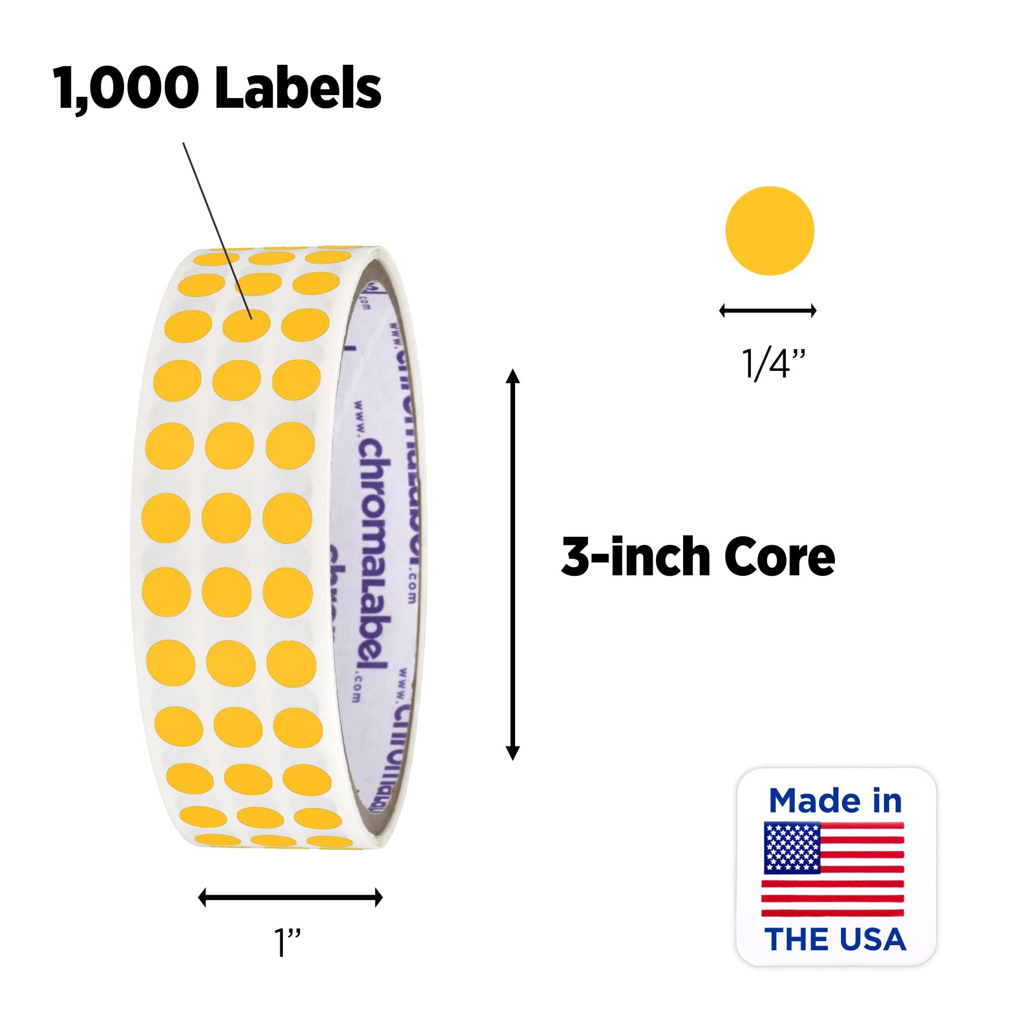 Chromalabel 025 Inch Round Label Permanent Color Code Dot Stickers, 1000 Labels Per Roll, Goldenrod