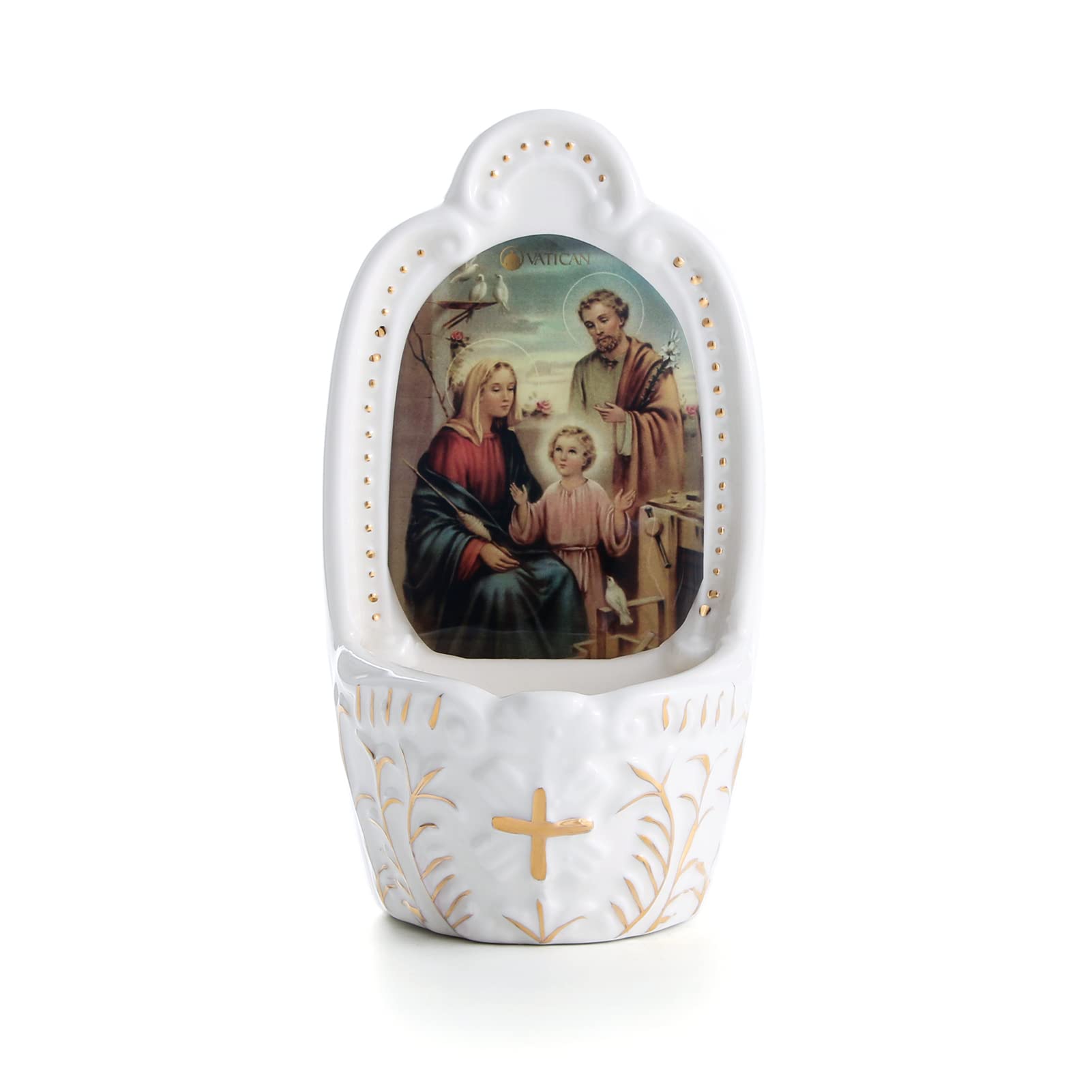 Porcelain Holy Family Catholic Holy Water Font for Entrance of Home Church Wall Hanging Decor Great Gift for First Communion, Co