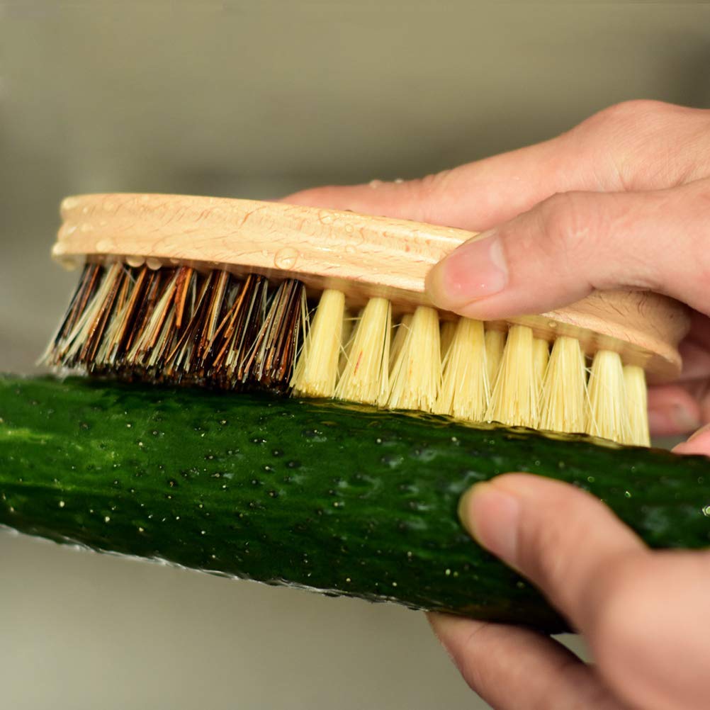 Vankcp 5 Pack Natural Bamboo Cleaning Brush Set, Pot Dish Scrub Brush With Handle And Flannel Bag Kitchen Brushes For Cast Iron
