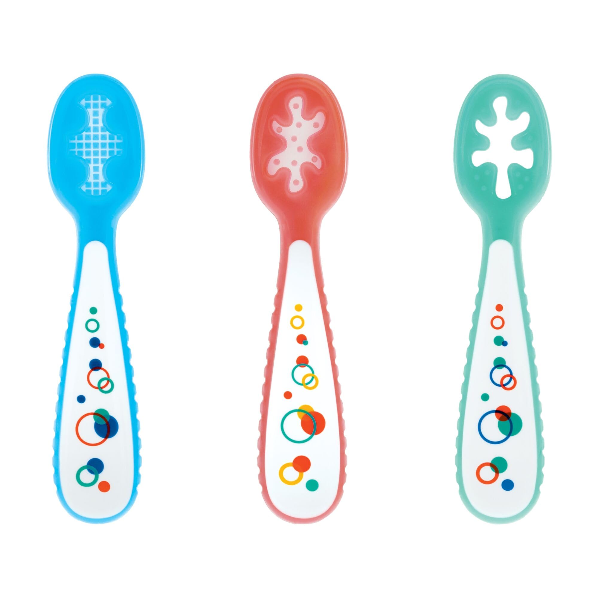 Nuby Babys First Spoons Set - (3-Pack) Feeding Utensils for Babies - 6+ Months - Bubbles