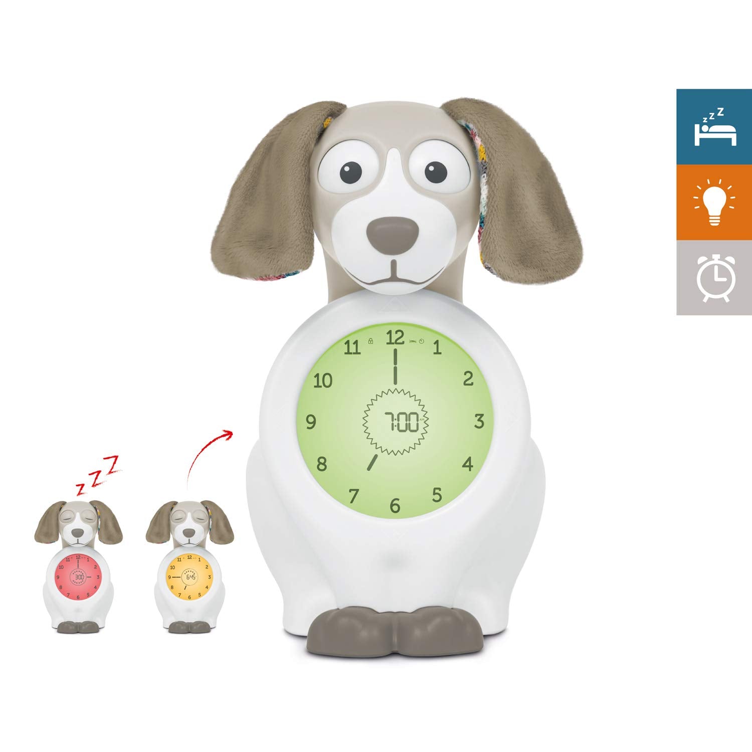 Zazu Davy The Dog - Sleep Trainer Clock & Nightlight for Kids - Light Up Alarm Clock  Helps Teach Your Child When to Wake up - Taupe