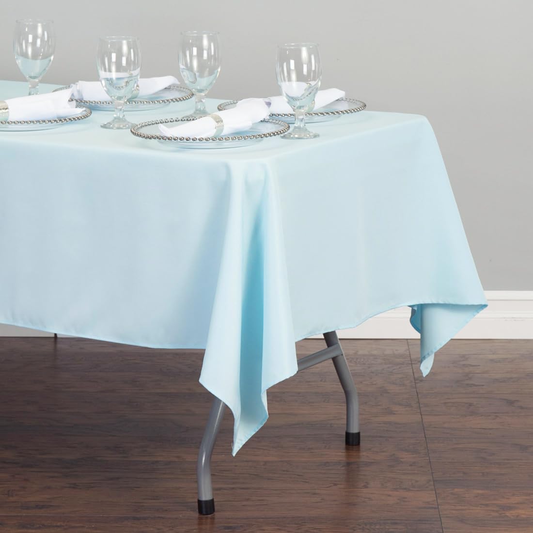 Ltc Linens 2 Pack Baby Blue Rectangular Tablecloths 60 X 102 Inches For 6 Feet Rectangle Banquet Tables With Half-Drop - Stain A