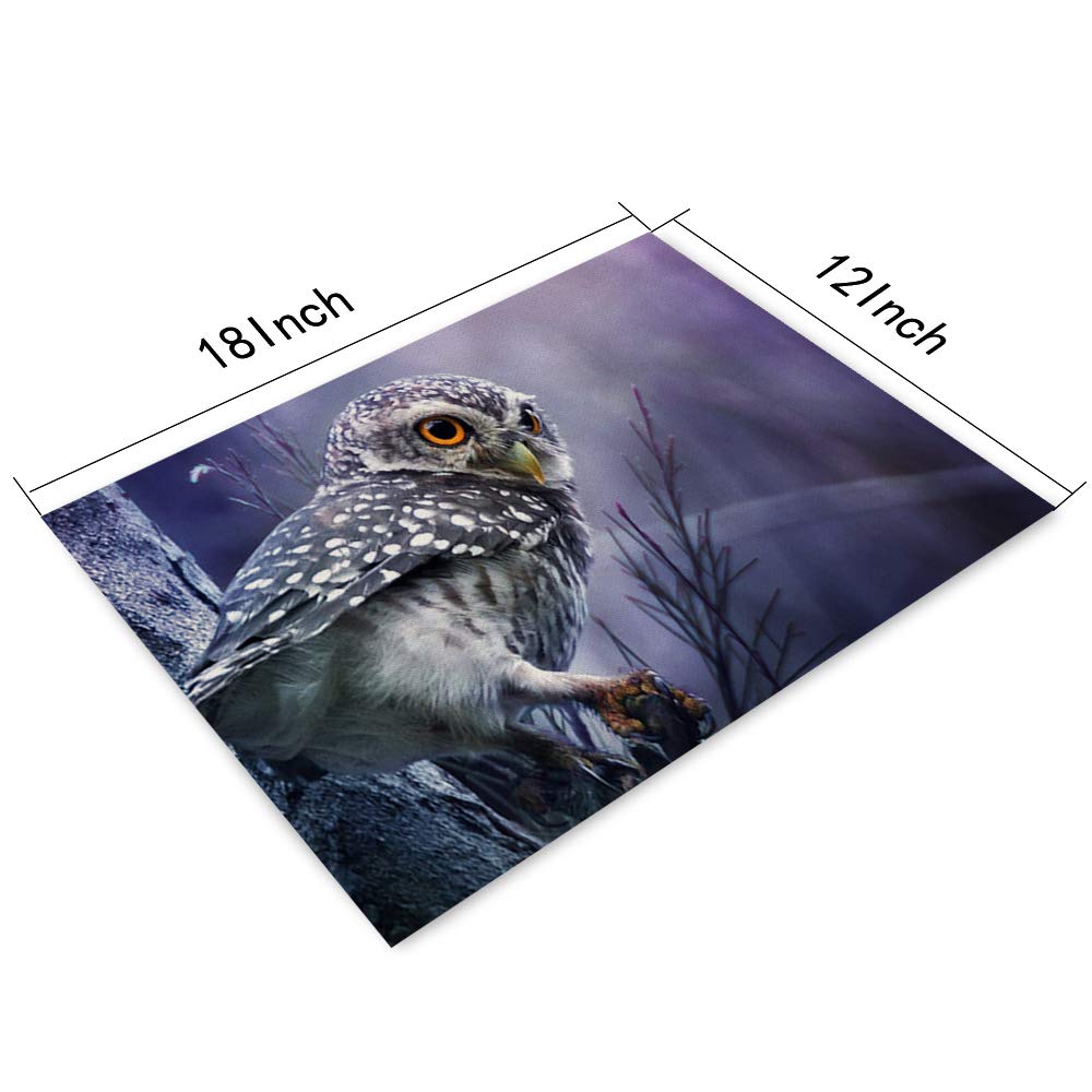 Owl Placemats Set Of 4, Cute Owl Winter Tree Blue Placemats Heat Resistant For Dining Table Non-Slip 18X12 Inches