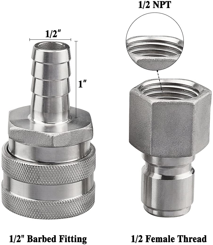Ferroday Stainless Steel Quick Disconnect Set 1/2 Npt Female Disconnect 1/2'' Barb Brewing Quick Disconnect For Wort Pumps For W