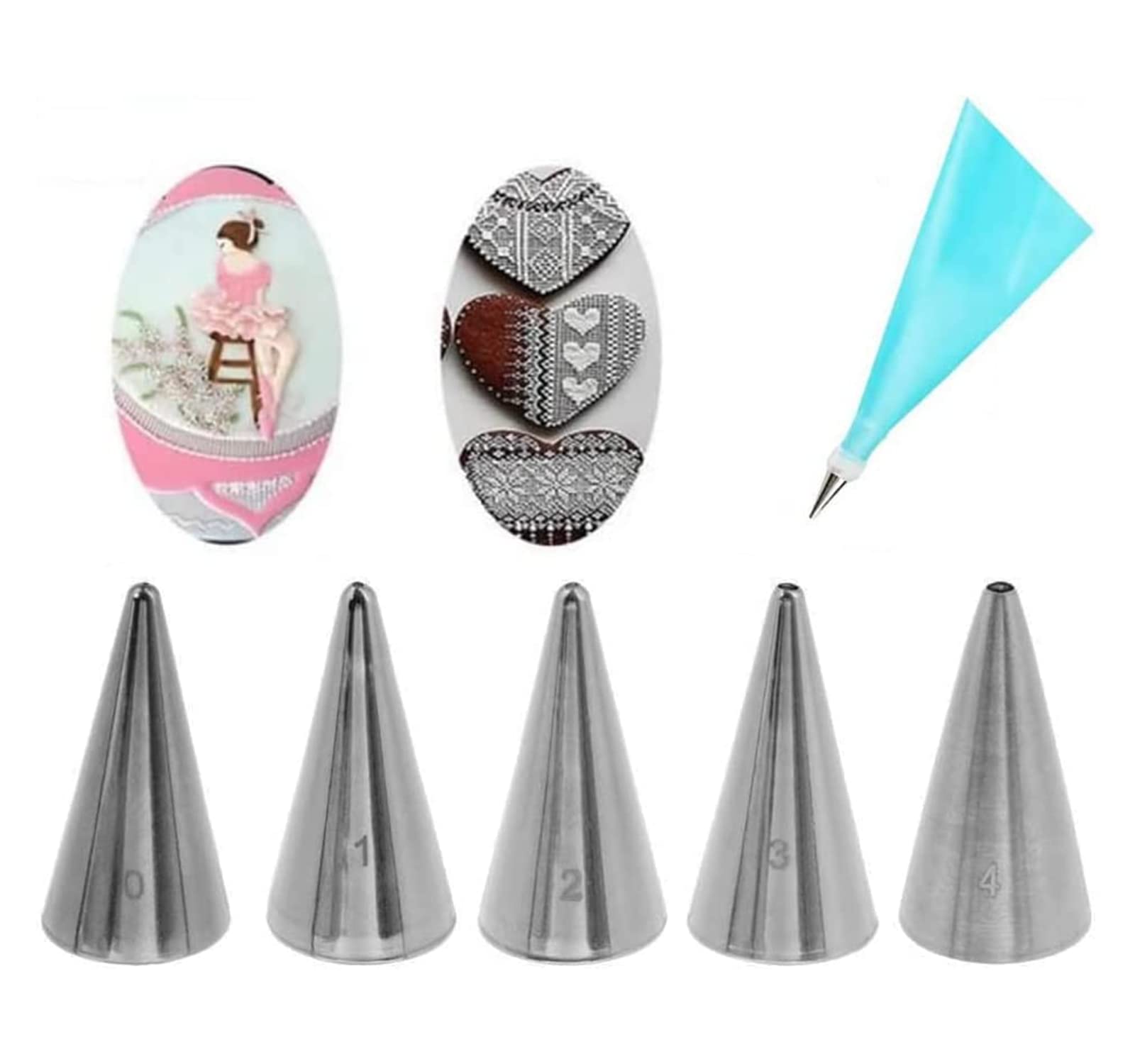 Gootrades 7 Pcs-Set Cake Decorating Tips (5 Writing Tube,1 Coupler,1 Silicone Pastry Bag)