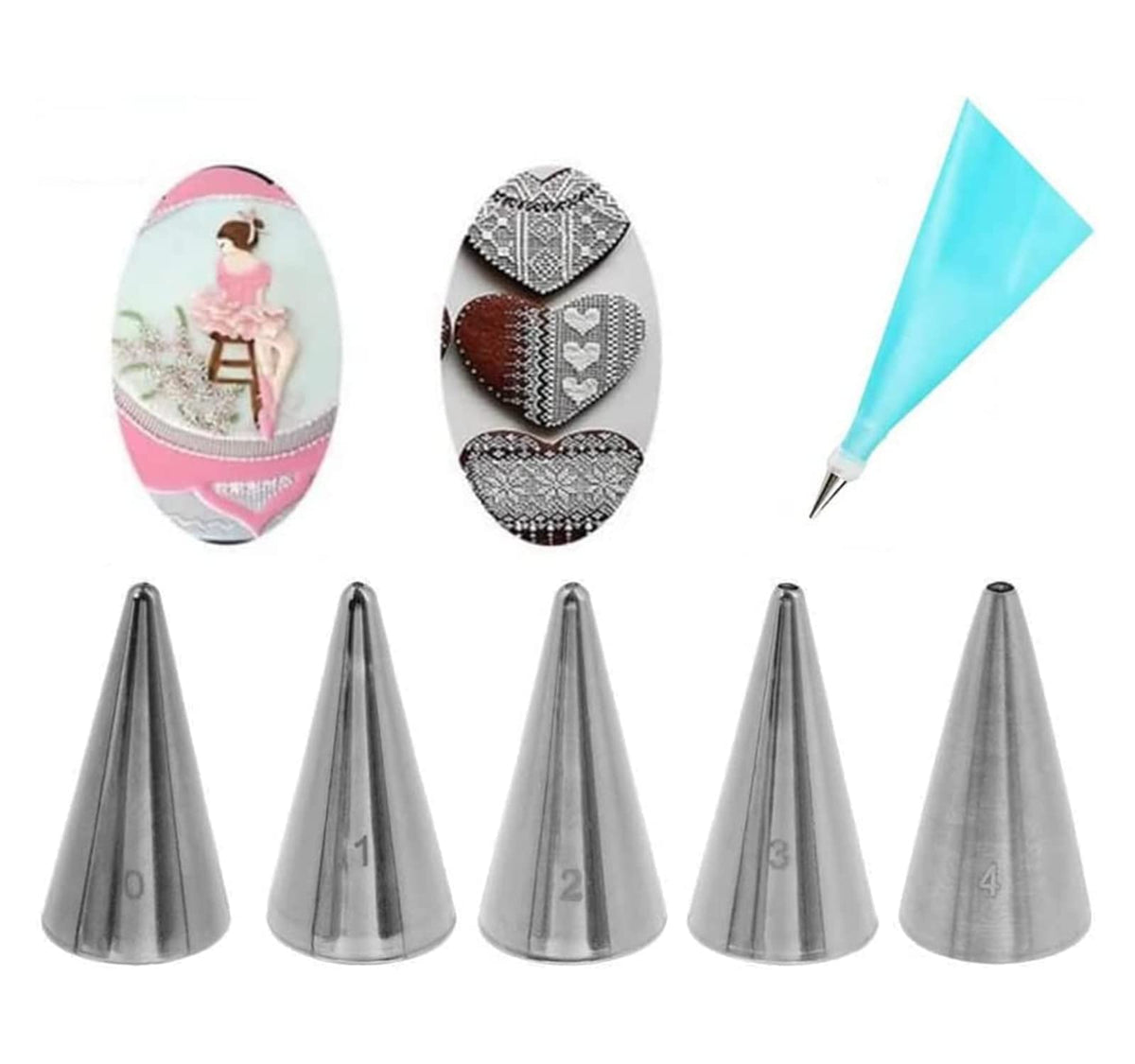Gootrades 7 Pcs-Set Cake Decorating Tips (5 Writing Tube,1 Coupler,1 Silicone Pastry Bag)