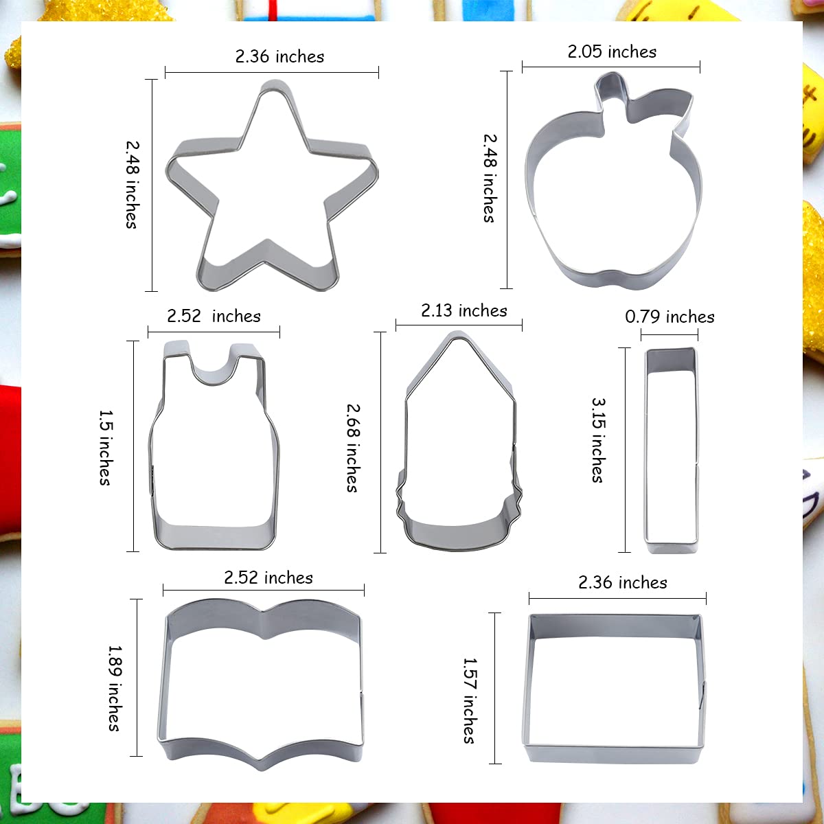 Fangleland Back To School Cookie Cutter Set, 7 Pack 100Th Of School Teacher Appreciation Cutters Stainless Steel With Apple Penc