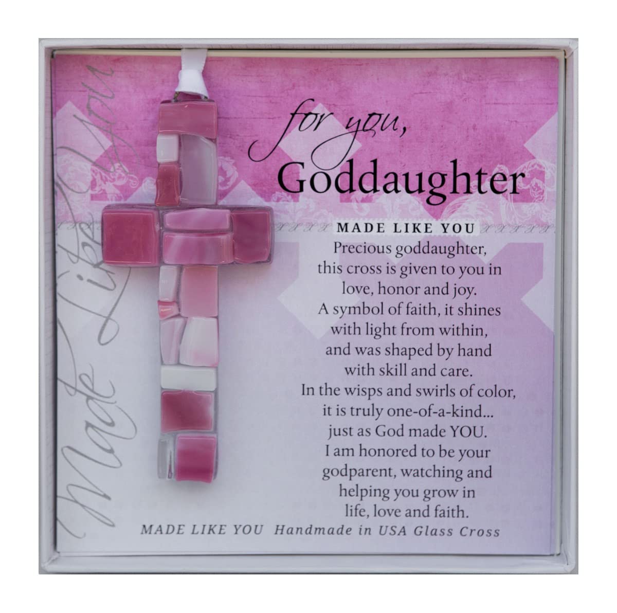 Handmade Glass Cross with Loving Sentiments Perfect Christian Gift for Goddaughter On Birth Baptism Confirmation Christening Bir