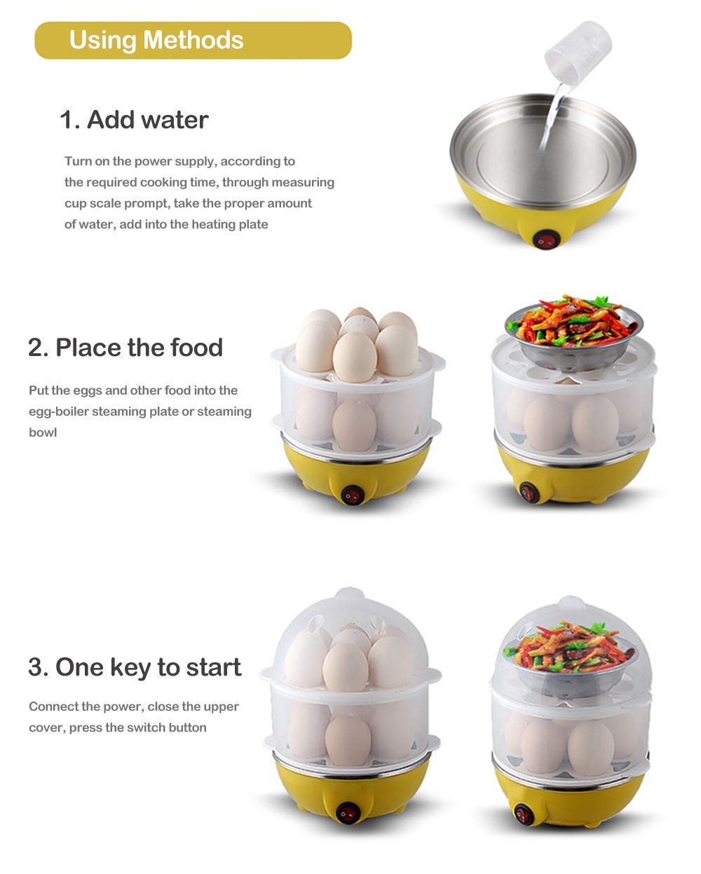Zuvexa Egg Boiler Poacher Automatic Off Steaming, Cooking, Boiling Double Layer 14 Egg Boiler (Multicolor)