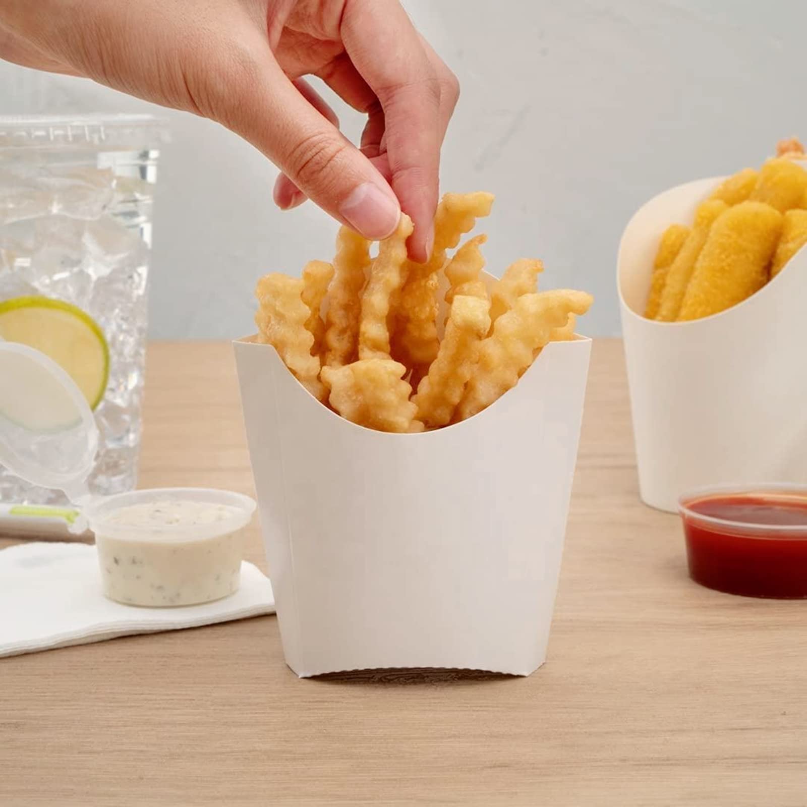 Lyellfe 250 Pack French Fry Holder, Disposable To Go French Fry Container Box, 4 Oz Stackable White Kraft Paper Charcuterie Cups