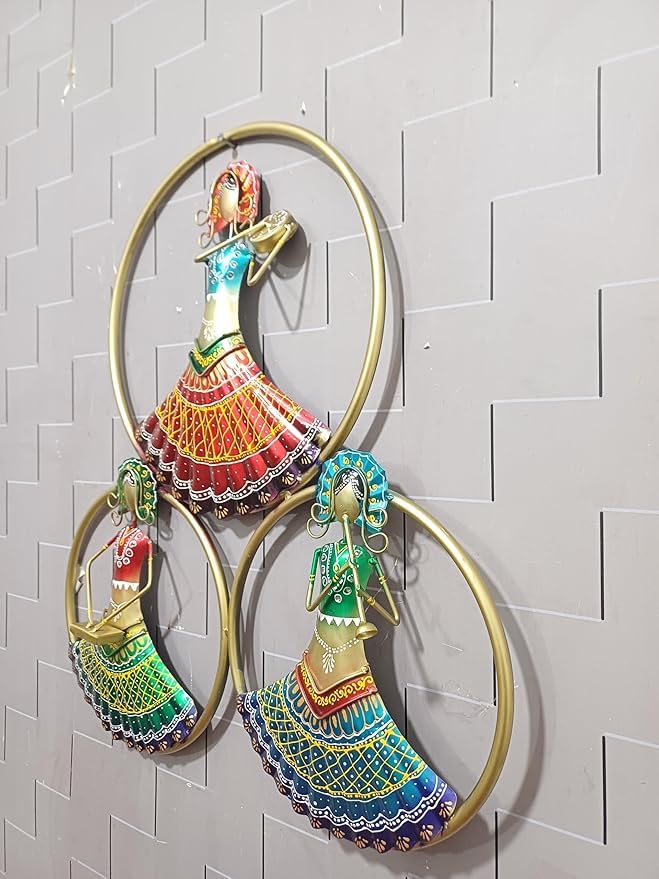 The Handicraft Store Female Musicians Rajasthani Handicraft Metal Wall Art Size- 66 X 68 CM