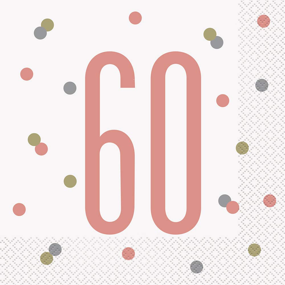 Unique Party 84885 60Th Birthday Lunch Paper Napkins - 6.5'' X 6.5'' | Glittery Rosegold | 16 Pcs, Age 60, Rose Gold, Count (Pac
