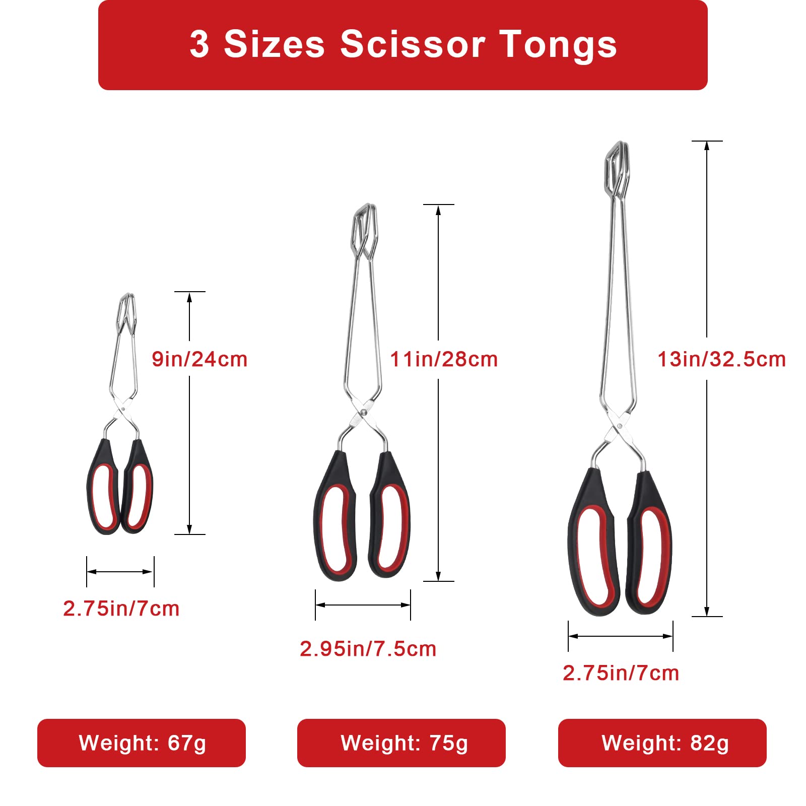 Coitak 3 Pack Scissor Tongs Cooking Stainless Steel Food Tongs Barbecue Grilling Tongs For Flipping Food Tool, 9/11/13 Inch