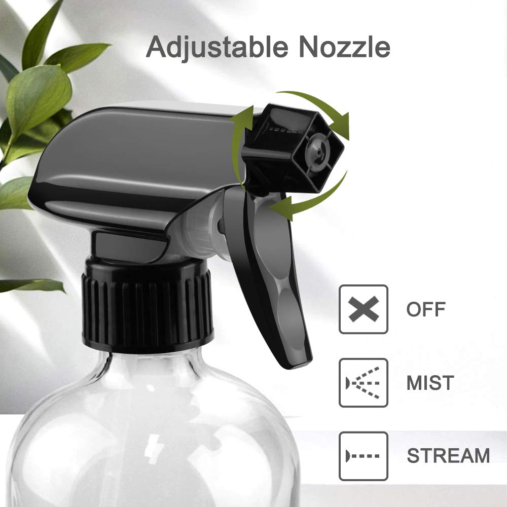 Worldgsb Glass Spray Bottles, 16Oz Refillable Containers, Empty Boston Round Bottles With Labels & Adjustable Nozzle For Cleanin