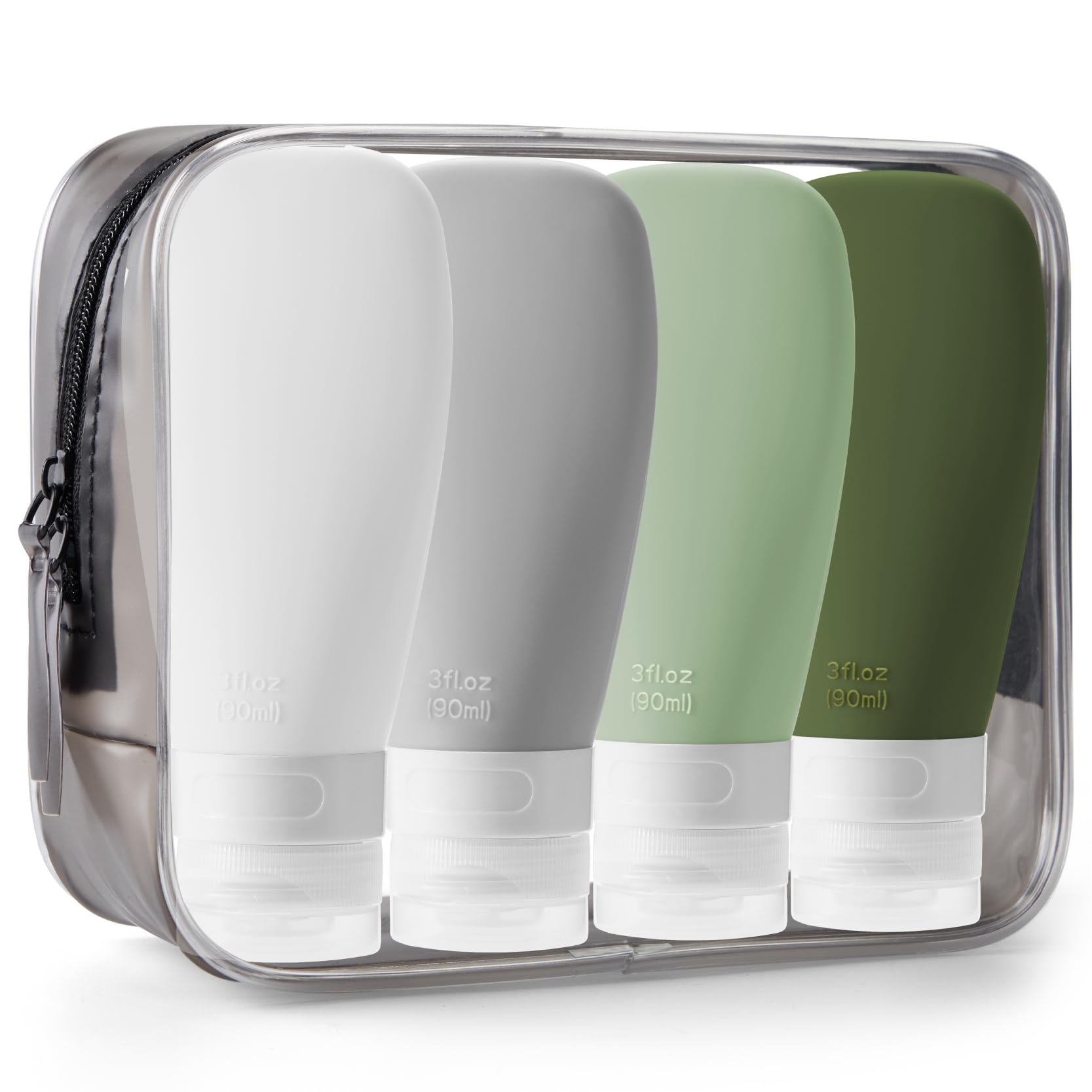 Insfit Travel Bottles, 3Oz Silicone, Tsa Approved, Bpa Free, Leak Proof, Refillable, Set Of 4, Green, For Toiletries, Shampoo, B