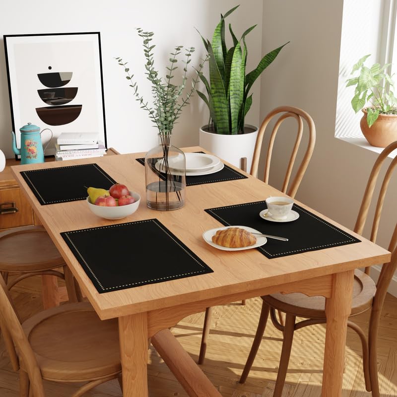 Encasa Xo Placemats Set Of 4 | Pure Cotton Hemstitched Design | Black | Rectangular 19''X13'' - Dining Table Mat | Machine Washa