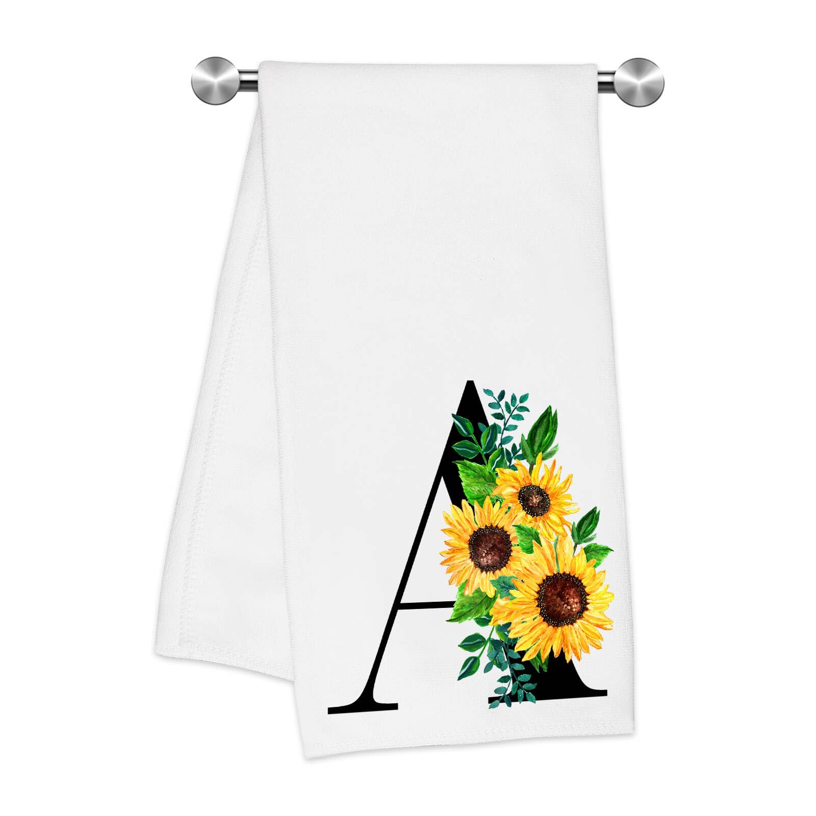 Z-synka Monogrammed Sunflower Hand Towels,Ini-tial A Tea Towel Letter Kitchen Towels,Sunflower Gifts for Women,Monogram Dish Tow