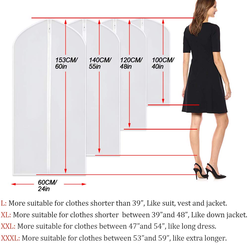Hanging Garment Bags Cover 24 ' 'X48 ' ' Lightweight Clear White Suit Protector Cover (Pack of 6) with Study Full Zipper for Suit Clothes Storage Closet (24 ' 'X48 ' '  White)