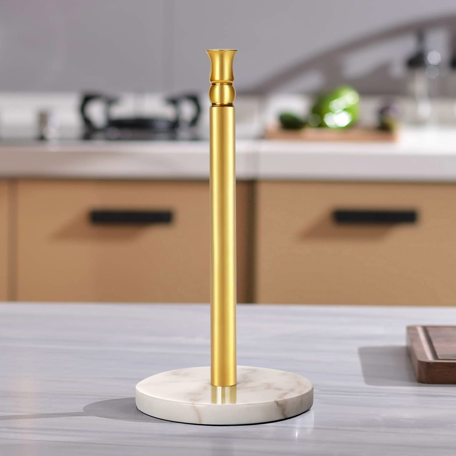 Siwil Paper Towel Holder Stand, One-Handed Ripping Paper Towel Roll Holder Countertop, Heavy Marble Base, Not Tip Over - (Marble