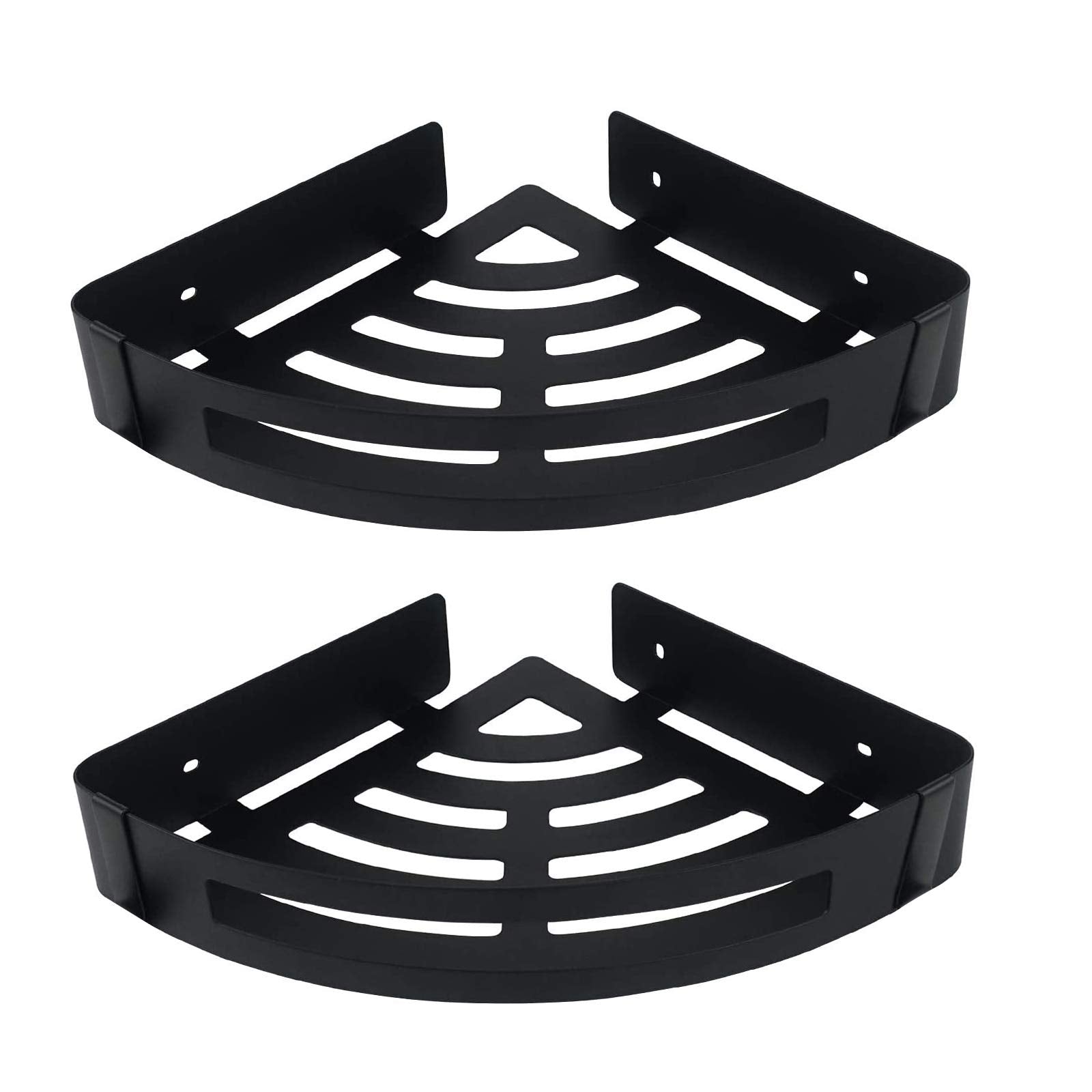 Nearmoon Bathroom Shower Caddy 2 Pack, No Drill 304 Stainless Steel Shower Organizer With 2 Hooks (Corner Shelf, Matte Black)