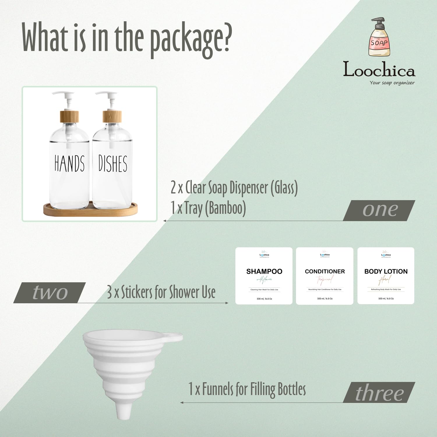 Loochica Clear Glass Soap Dispenser Set With Tray, Transparent Dish And Hand Soap Dispenser Set, Refillable Reusable Apothecary