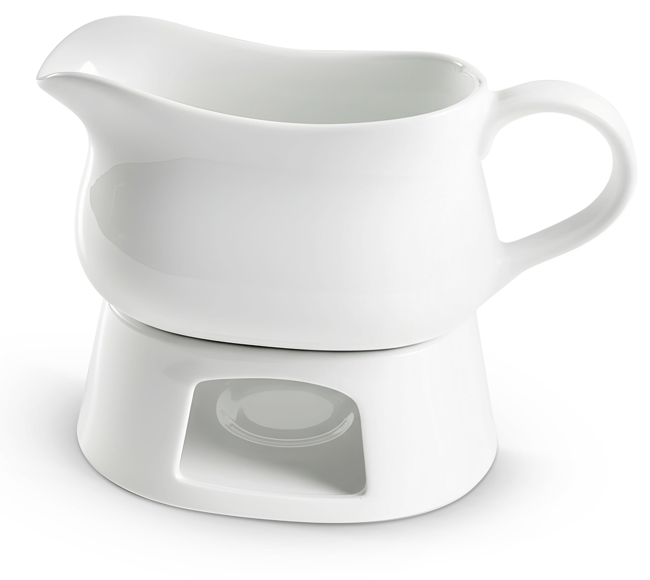 Kook Gravy Boat & Warmer, Ceramic Serving Dish, Dispenser with Warmer for Sauces, Dressings and Creamer, Large Handle, Microwave