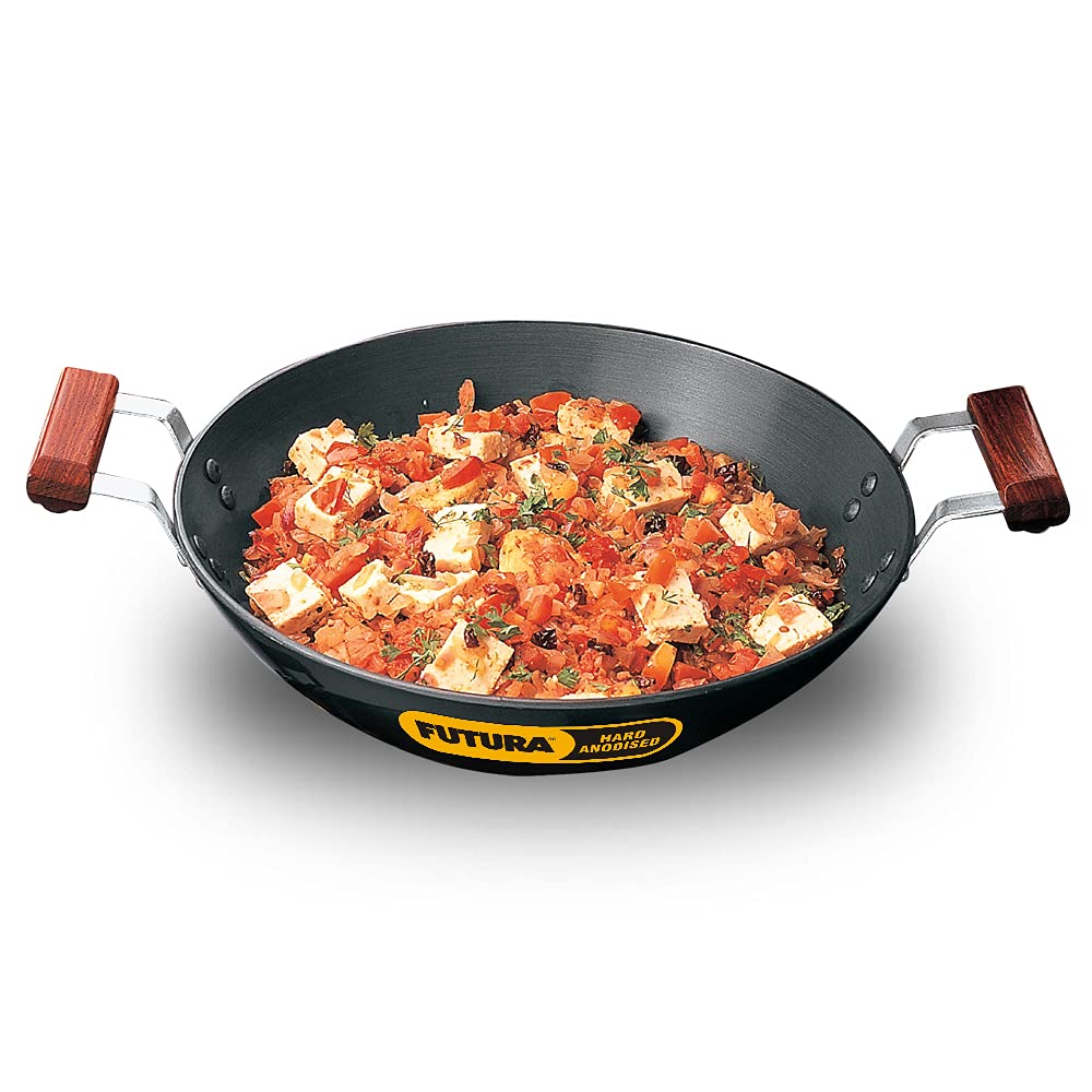 Hawkins Futura 2.5 Litre Deep Fry Pan, Hard Anodised Kadai, Flat Bottom Kadhai, Black (Ad25)