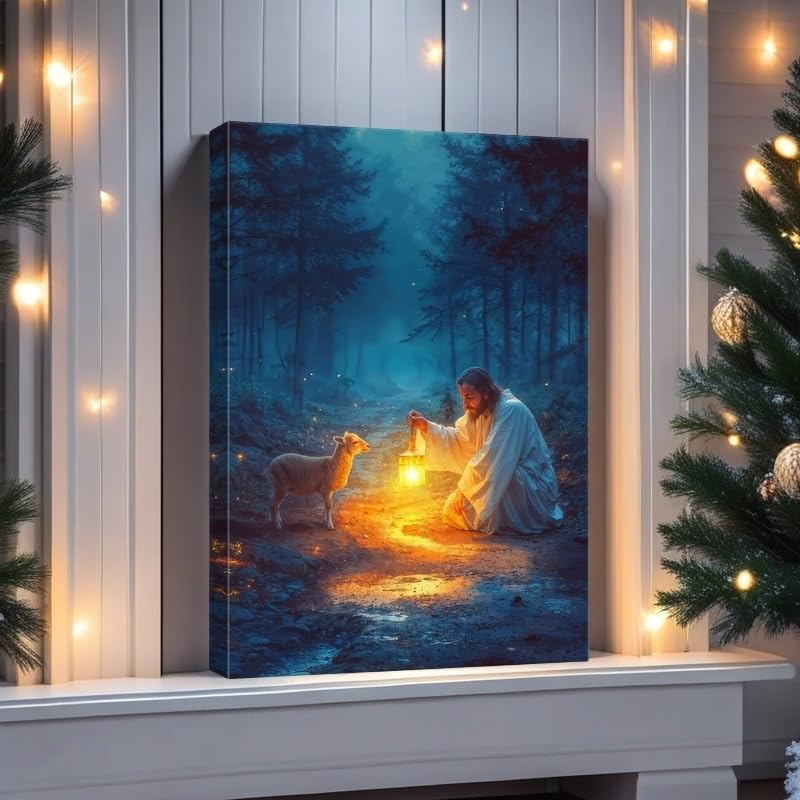 Ploceiny Christian Gifts For Women Jesus Wall Art Decorations For Prayer Room Jesus Running After Lost Lamb Picture Jesus And La