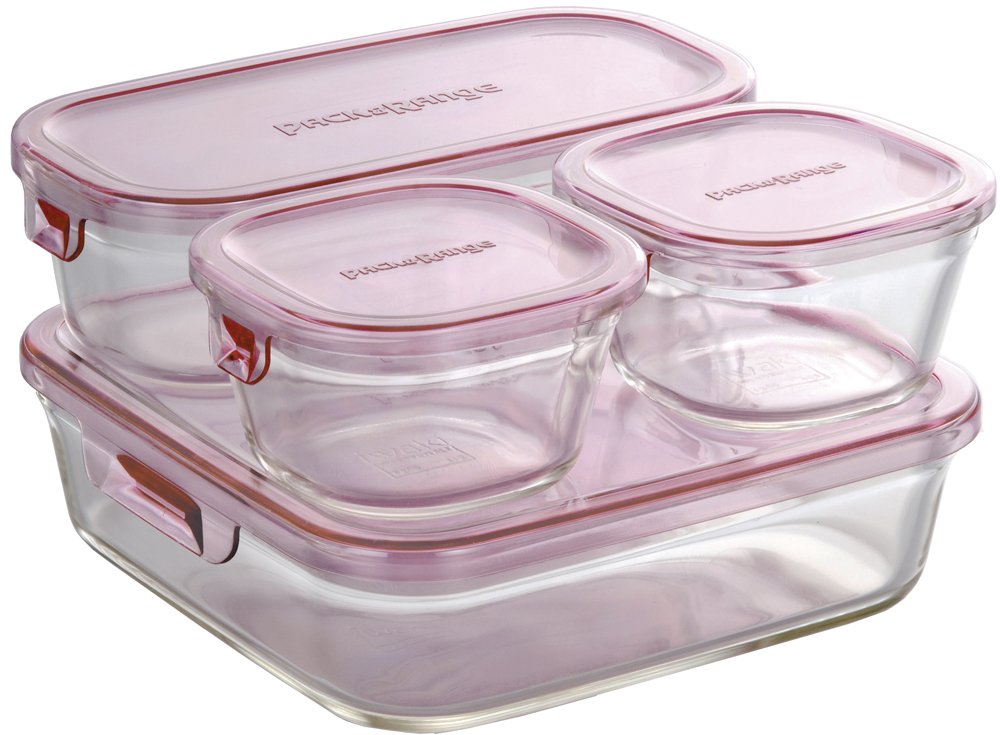 Iwaki Ps-Prn-4P2 Heat Resistant Glass Storage Containers, Pink, Set Of 4, Pack & Range