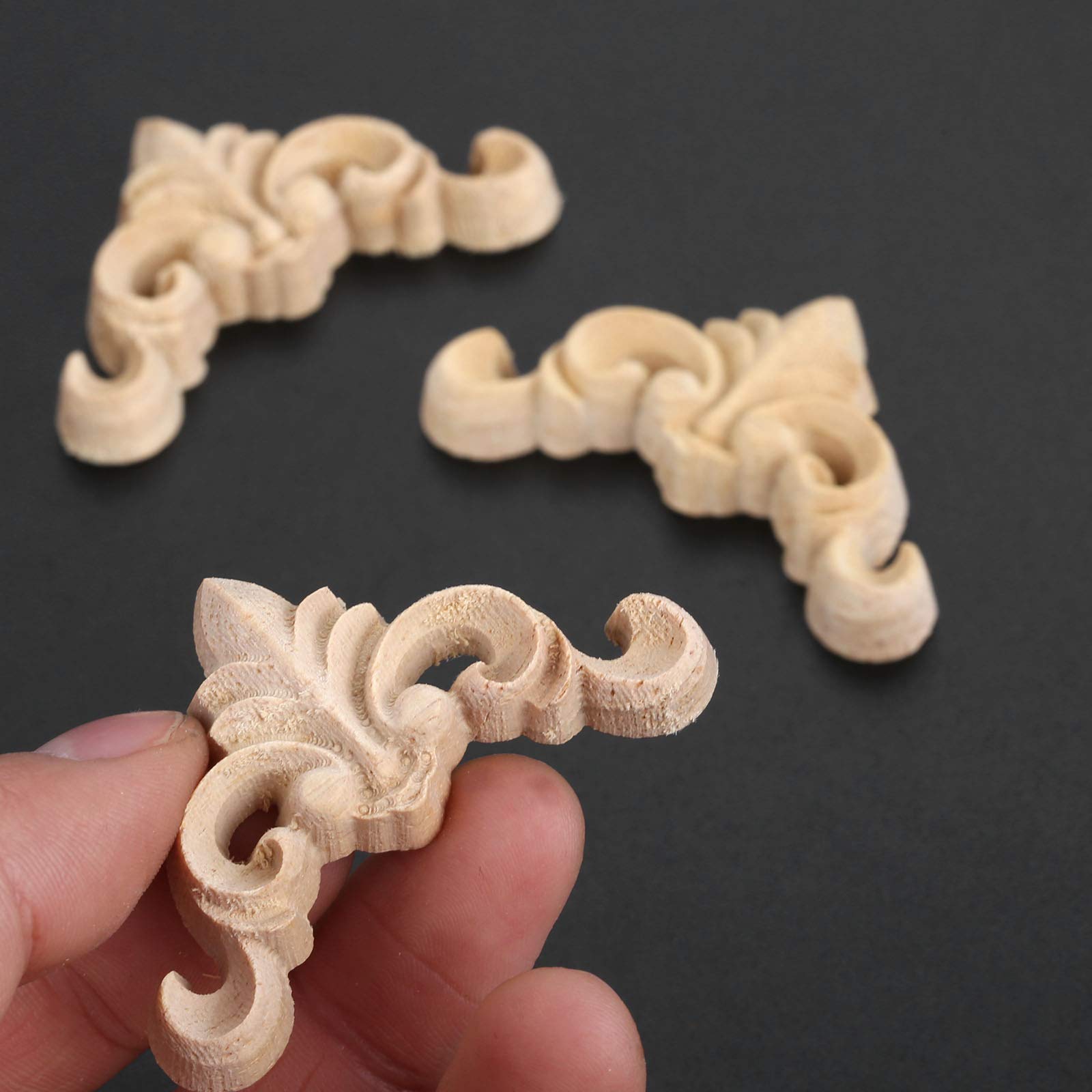 20Pcs Furniture Onlay Applique Frame for Home  4x4cm/1.57''x1.57''  Unpainted Woodcarving Corner Decal Cabinet Door Wall Ceiling Dresser