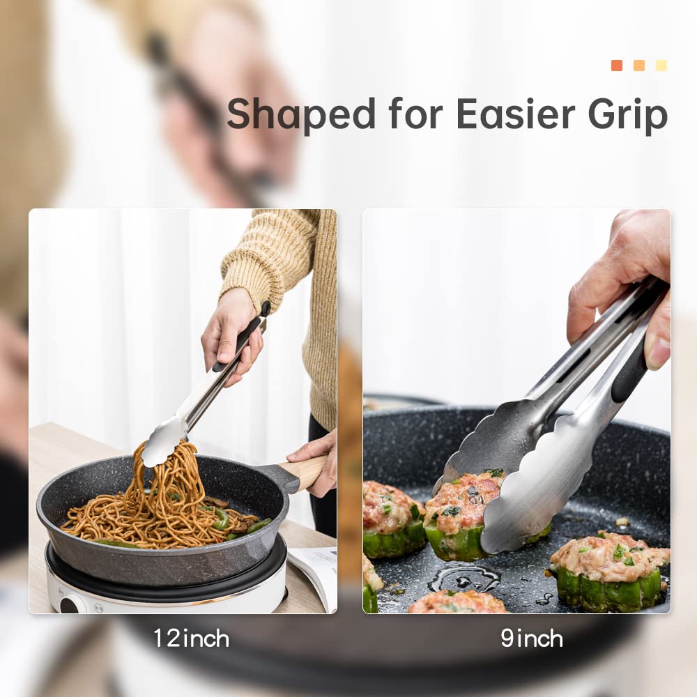 9 & 12 Inch Kitchen Tongs, Stainless Steel Metal Tongs Cooking Tongs, For Cooking Barbecue, Bbq Grilling, Buffet Serving (9''+12