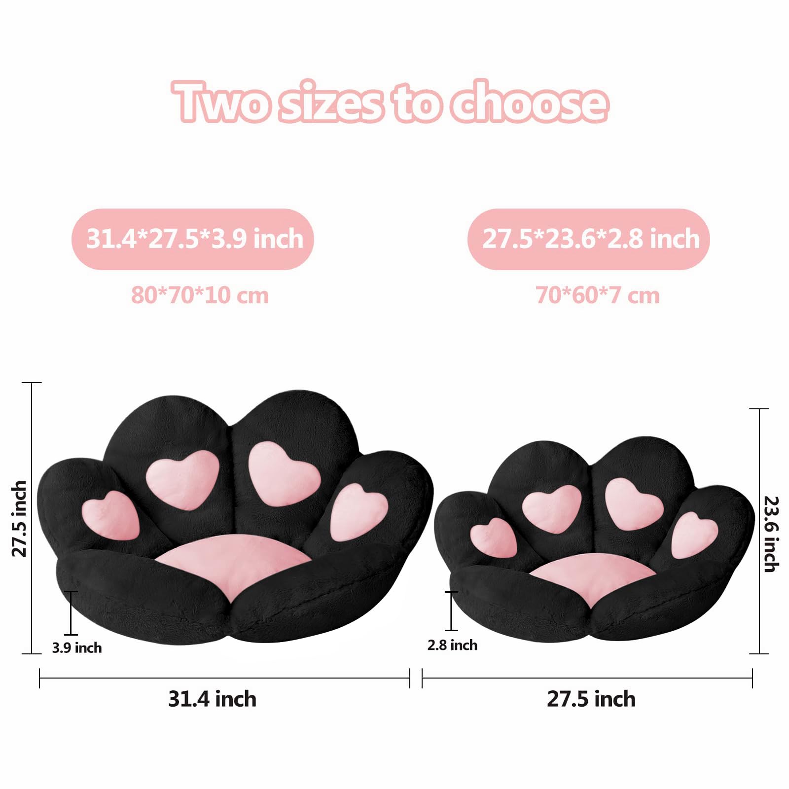 Ditucu Cat Paw Cushion Kawaii Chair Cushions 31.4 X 27.5 Inch Cute Stuff Heart-Shaped Seat Pad Comfy Lazy Sofa Office Floor Pill