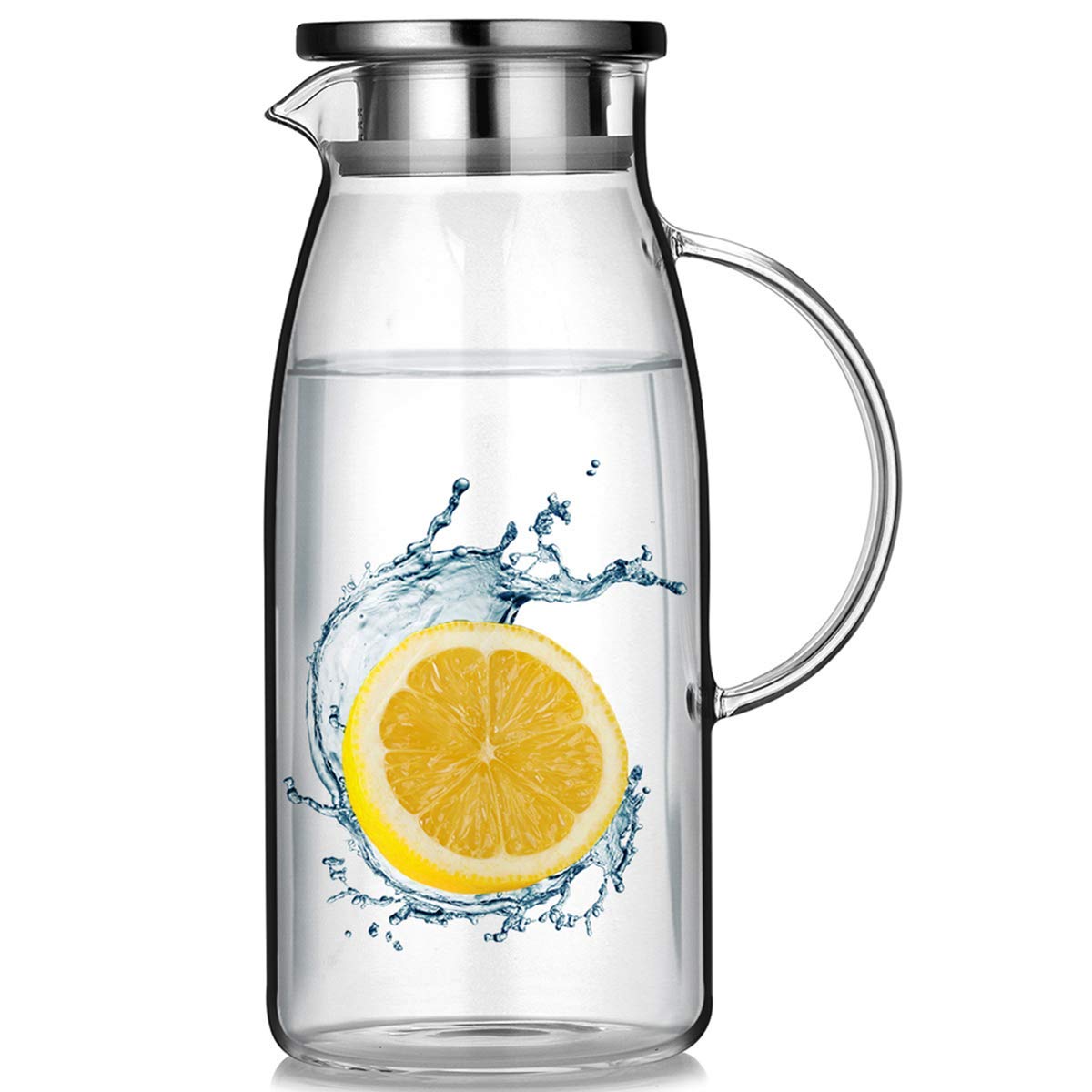Artcome 60 Ounces Glass Iced Tea Pitcher With Stainless Steel Strainer Lid, Hot/Cold Water Jug, Juice Beverage Carafe
