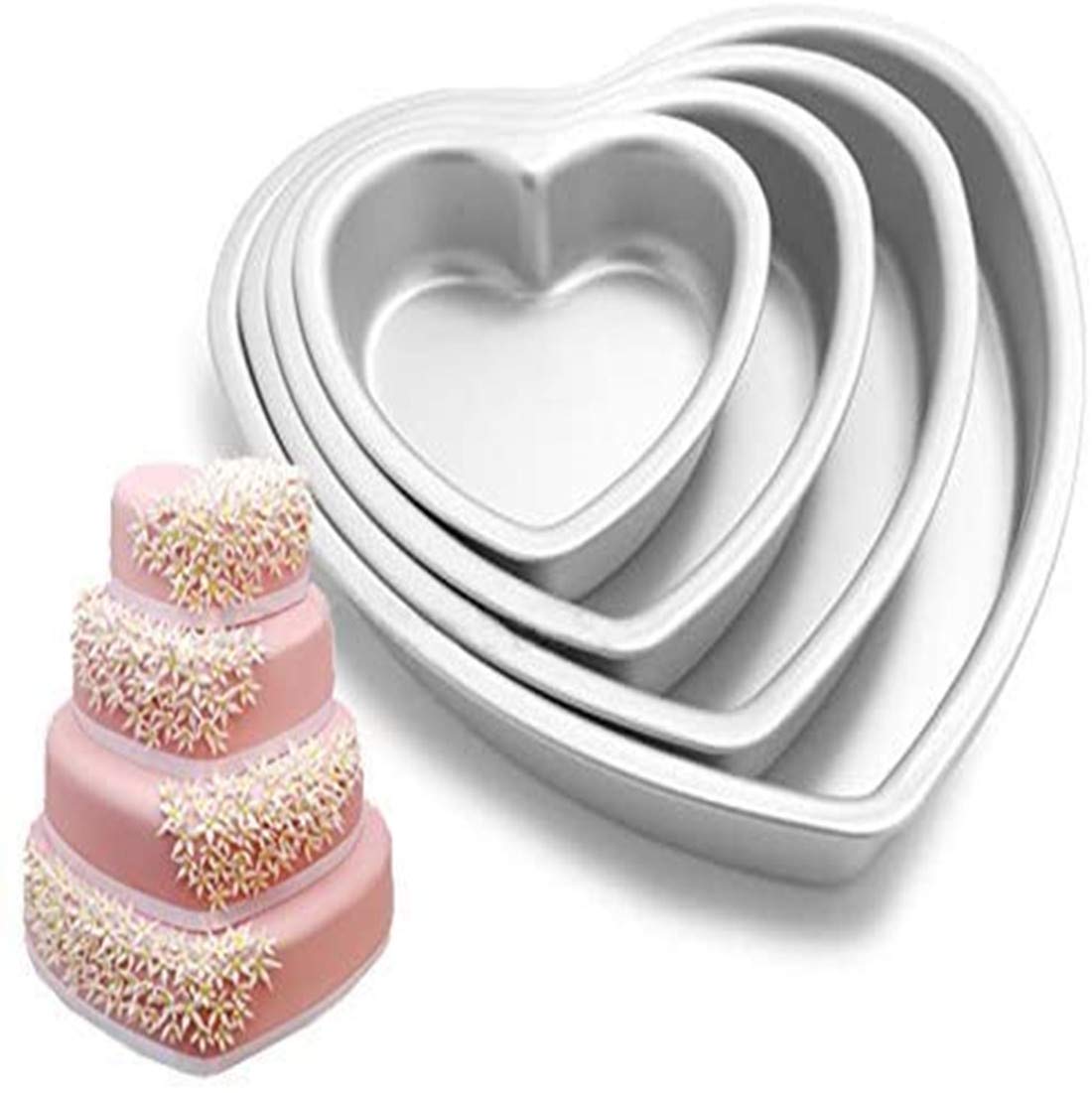 Xkong Heart-Shaped Cake Panheart Shaped Cake Mold,Heart Shaped Stainless Steel Mould,Removable Bottom Household And Kitchen Hear
