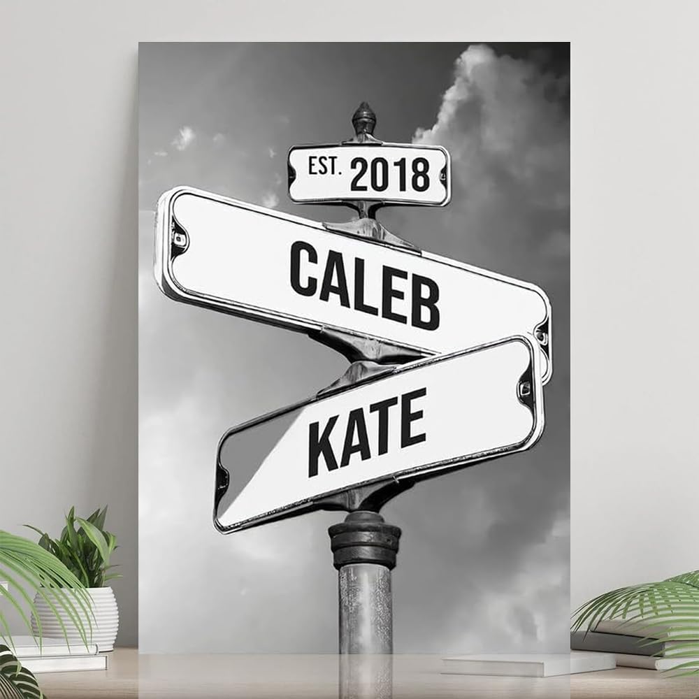 Personalized Crossroads Street Sign For Couples, Best Gift For ?Ouple, Custom Name And Date Vintage Street Sign Canvas Print, Ch