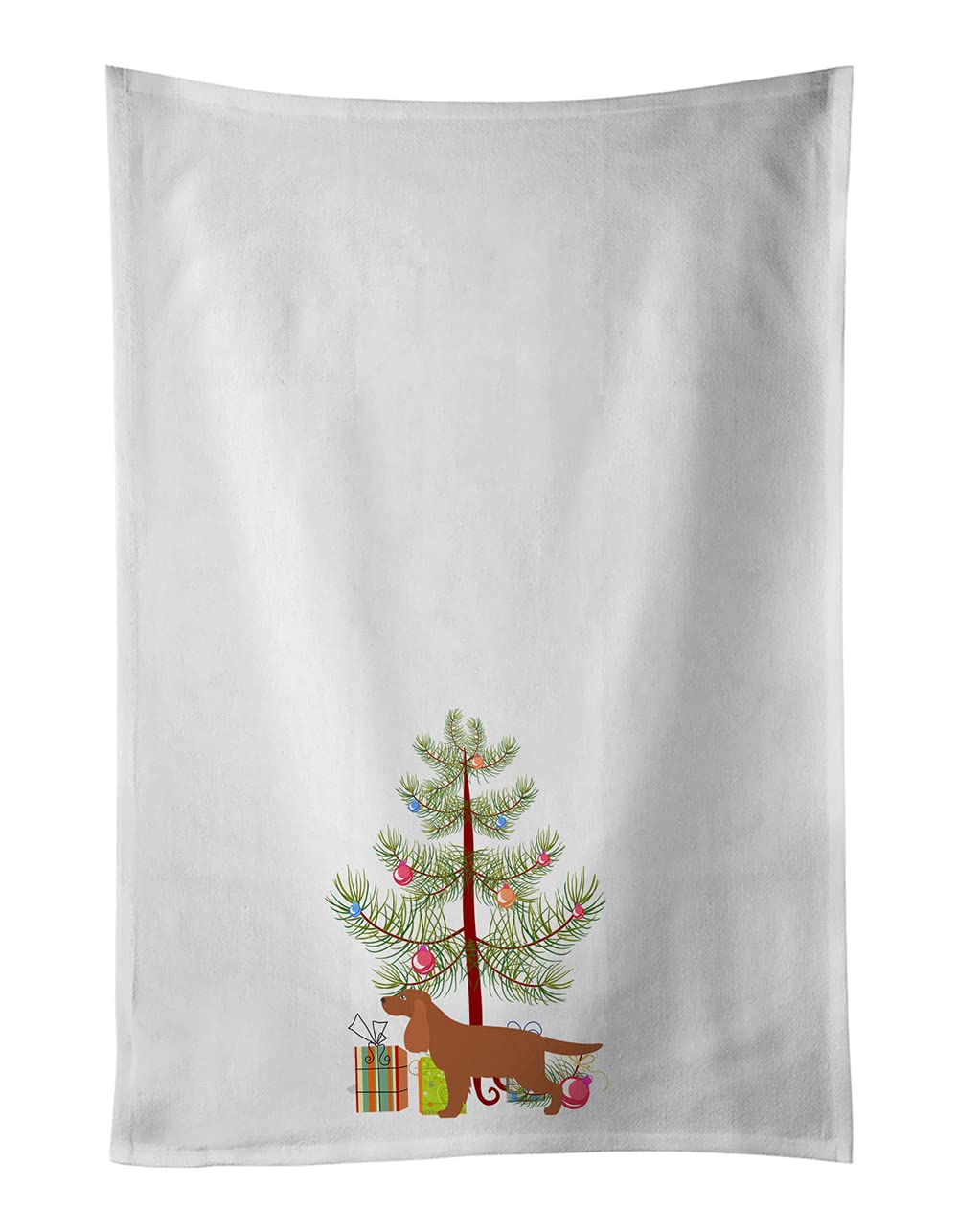 English Cocker Spaniel Merry Christmas Tree White Kitchen Towel Set of 2
