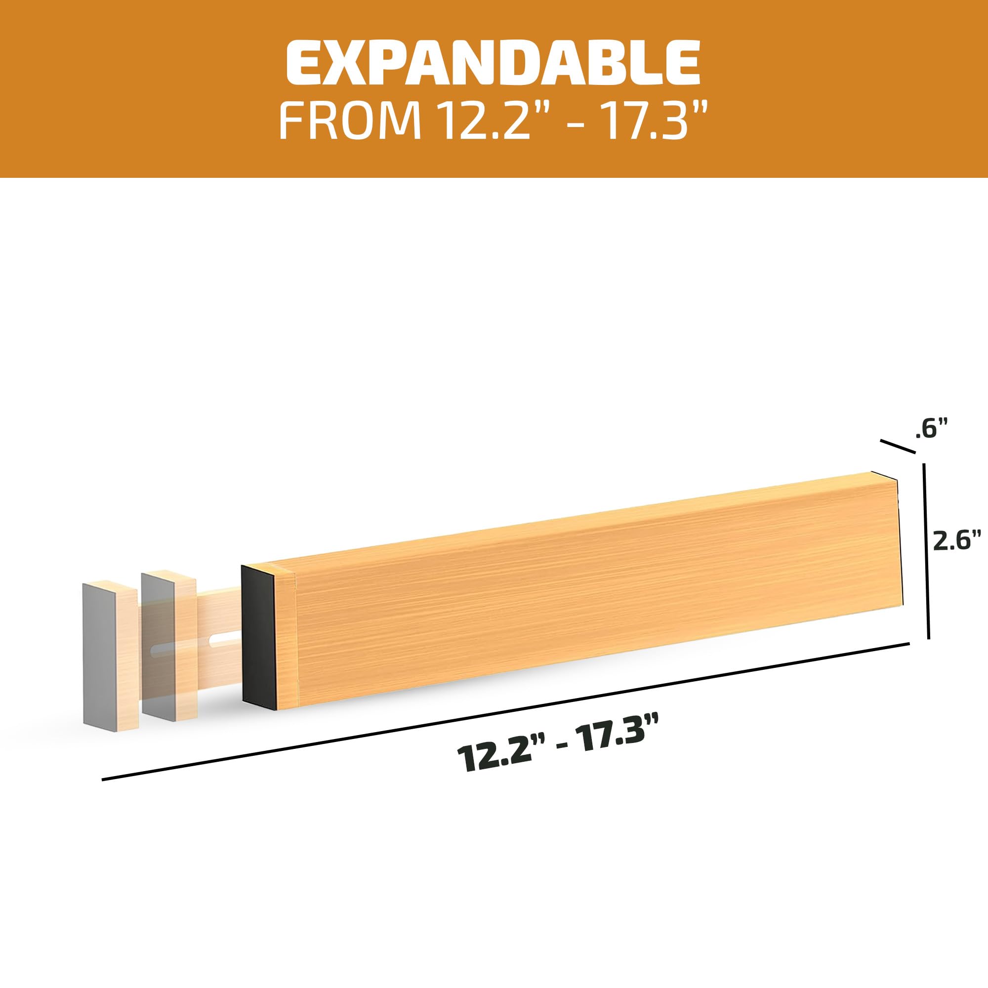 Bambsi 4 Pack Drawer Divider - Bamboo 2.6'' High, 12.5-17'' Adjustable Drawer Organizers for Clothes, Expandable Dresser Separat