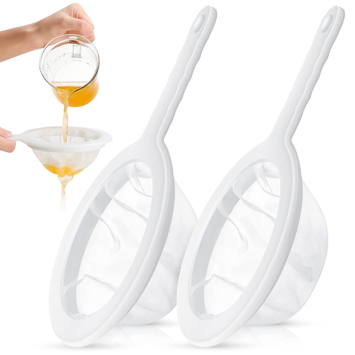 2 Pieces Ultra Fine Mesh Strainer Nylon Food Juice Strainer Yogurt Mesh Sieve Plastic Mesh Colander With Handle Mini Brine Shrim