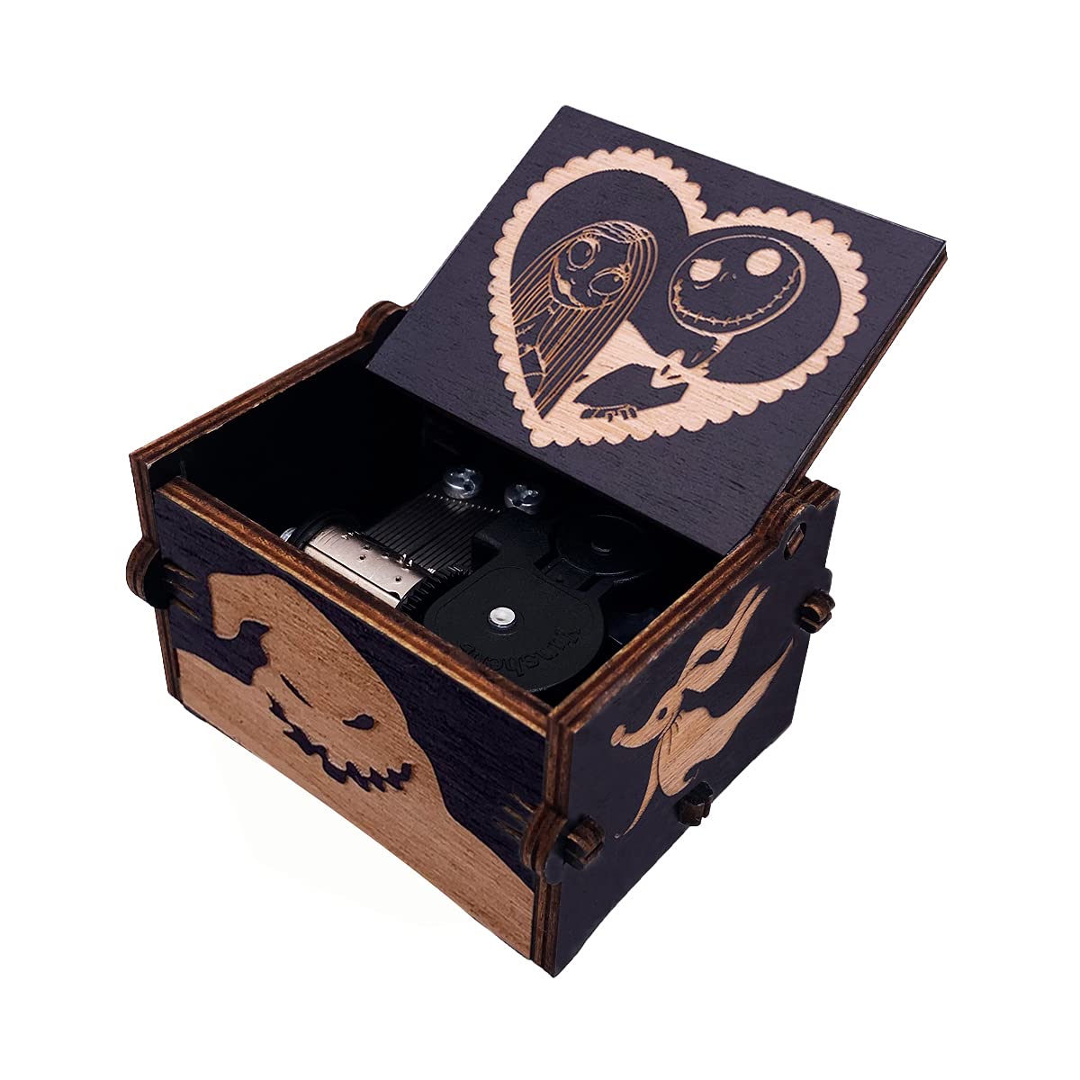 Music Box Halloween Christmas Painted Wind Up Musical Box Clockwork Laser Engraved Wood Musical Gifts for Fans (Image3-Windup)