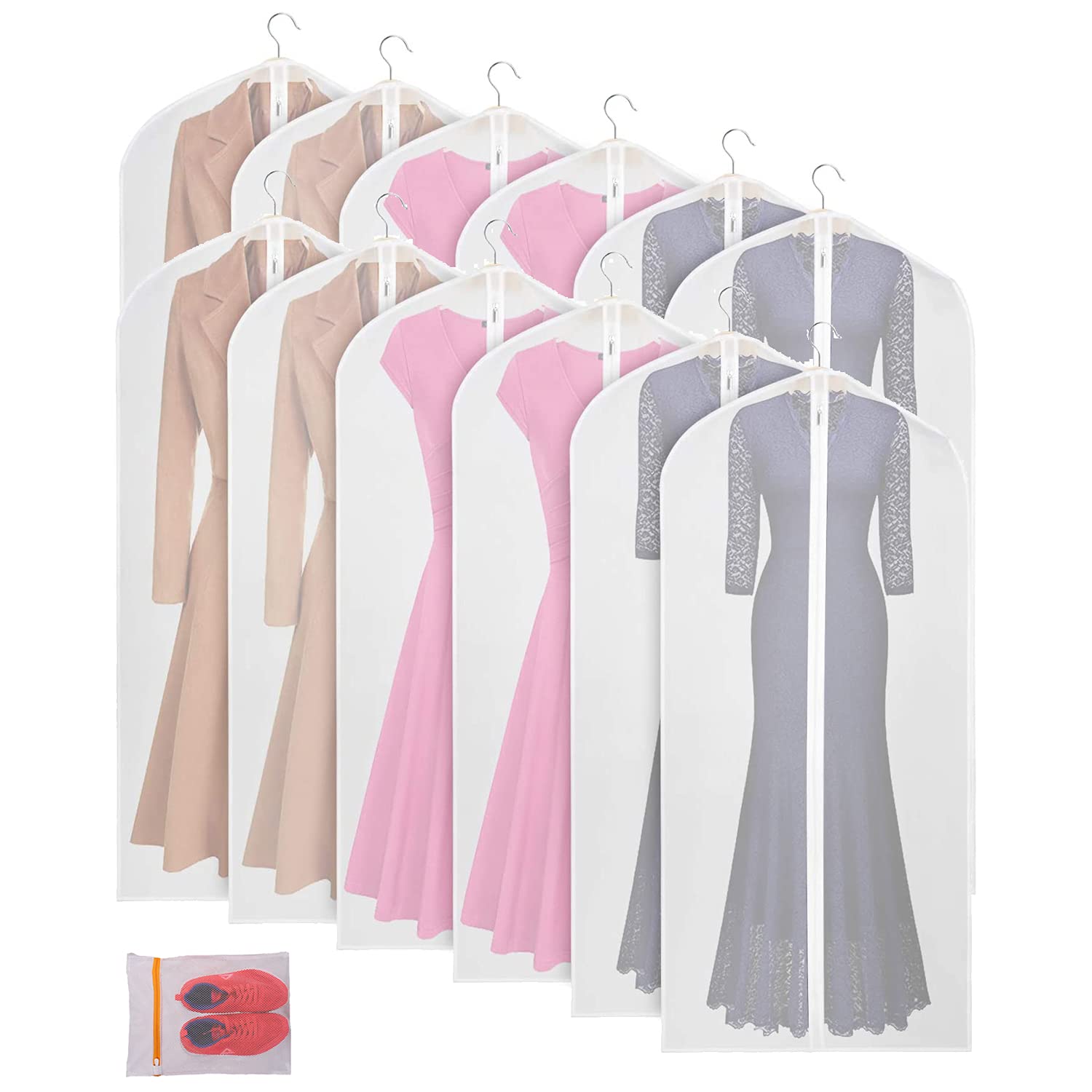 Mskitchen Clear Garment Bags Clothes Covers Protecting Dusts (Set Of 12) For Storage Plastic Garment Bags Hanging Clothes Bags W